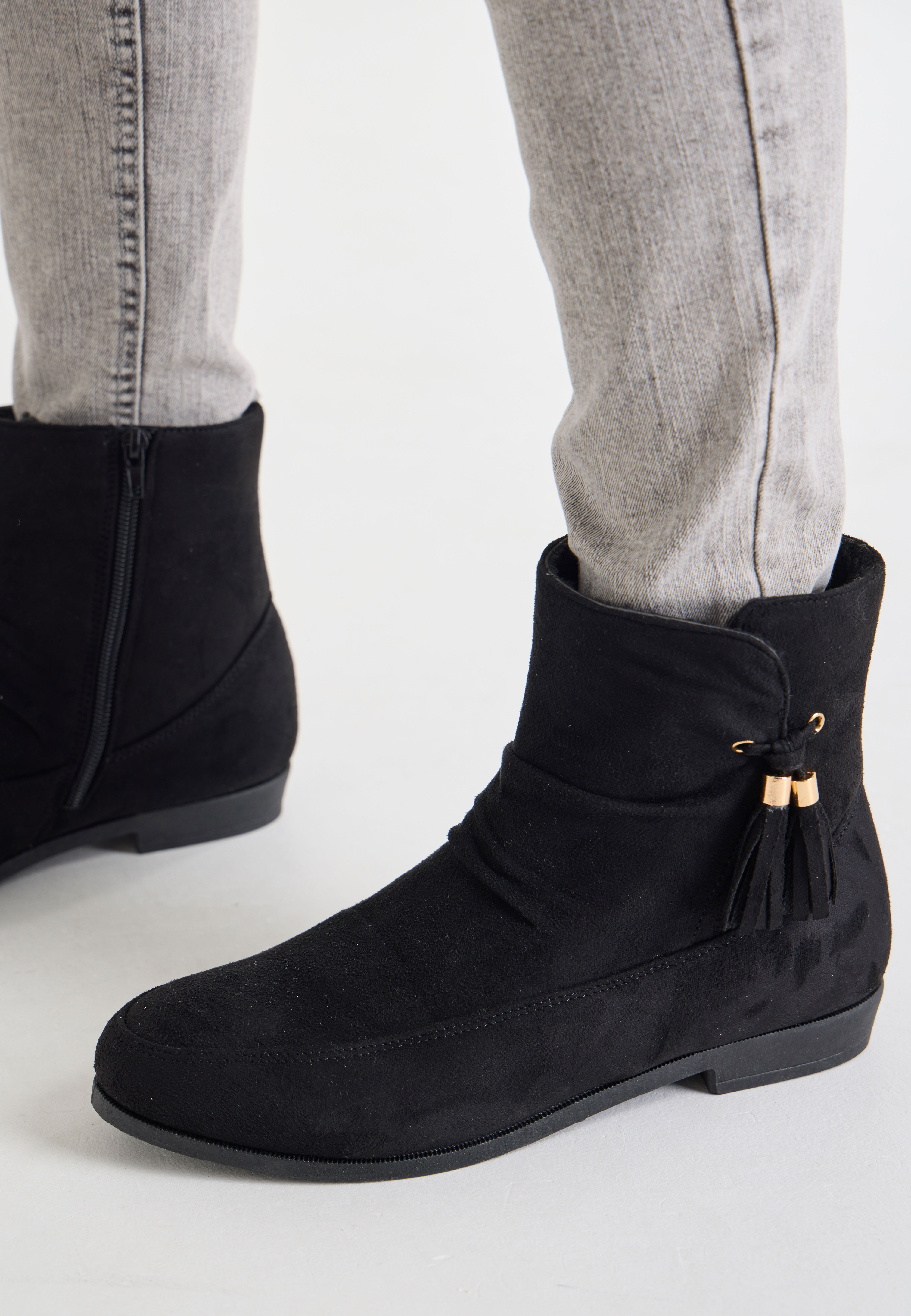 Womens Black Tassel Slouch Ankle Boots