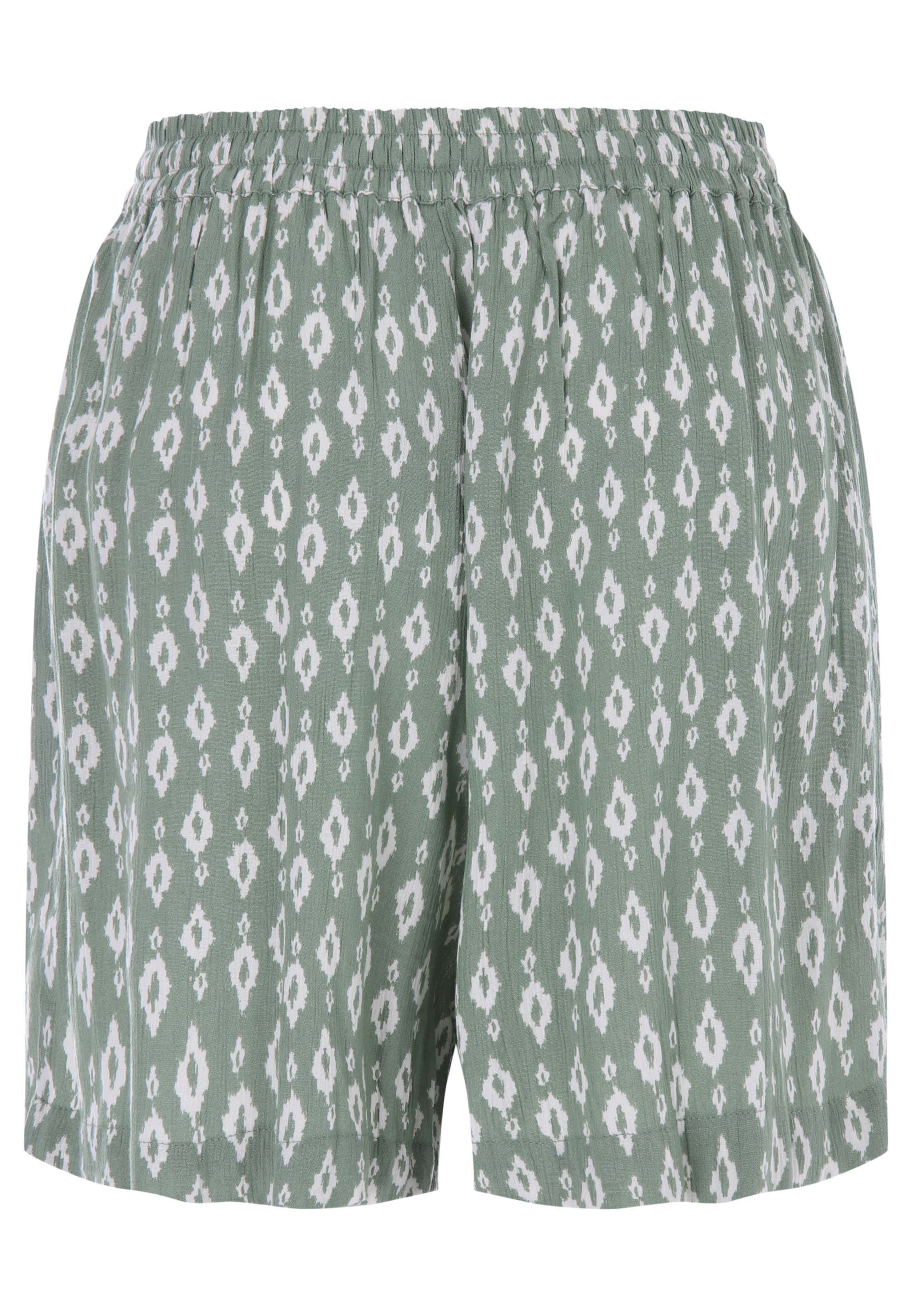 Womens Khaki & Cream Abstract Print Crinkle Shorts