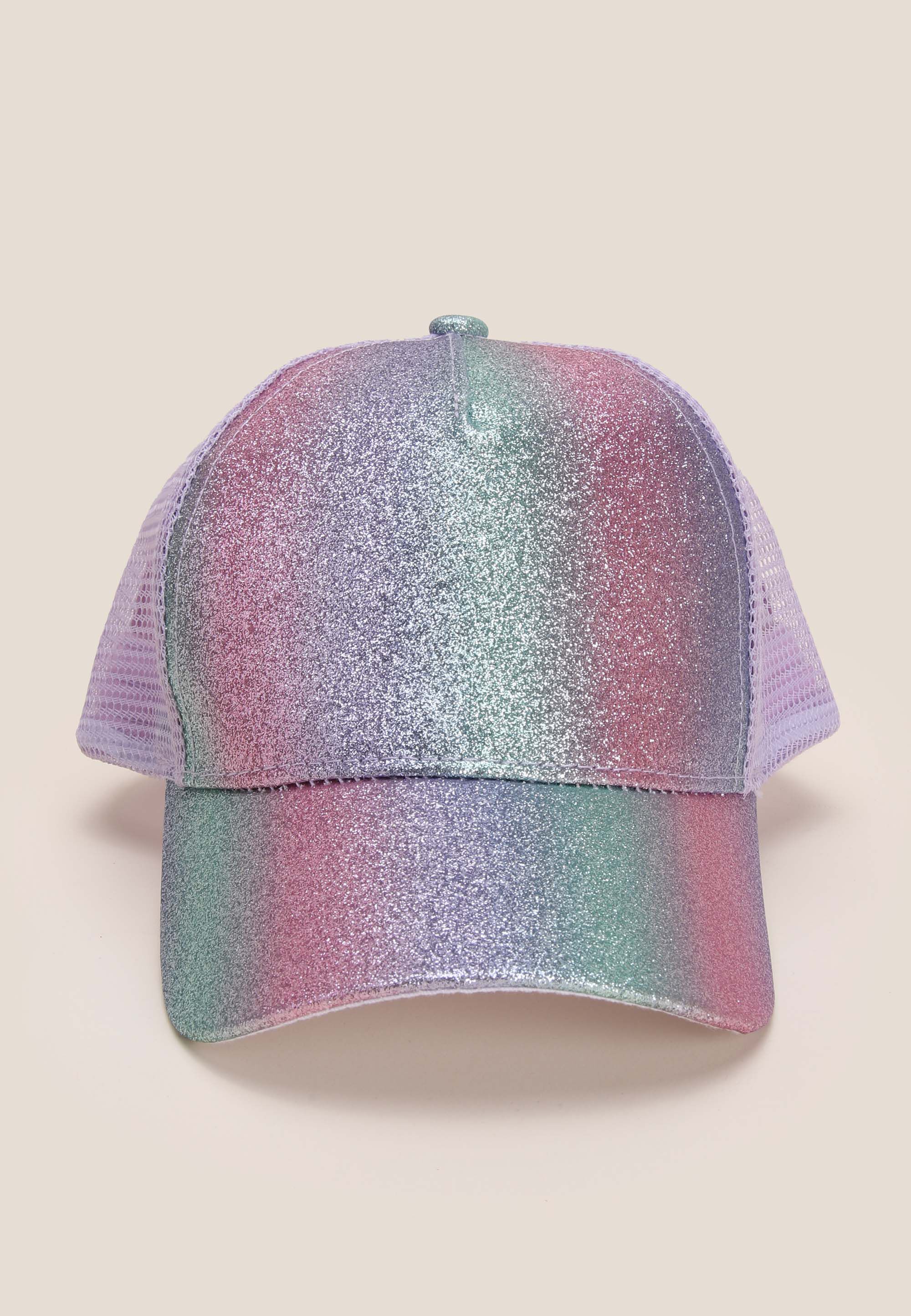 Younger Girls Pink Glitter Rainbow Baseball Hat