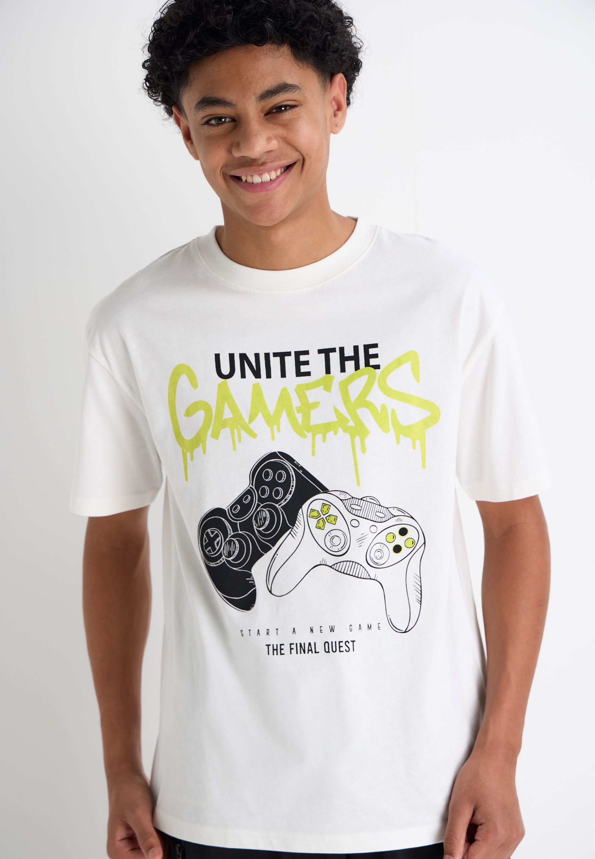 Older Boys Ecru Gaming Graphic Print T-Shirt