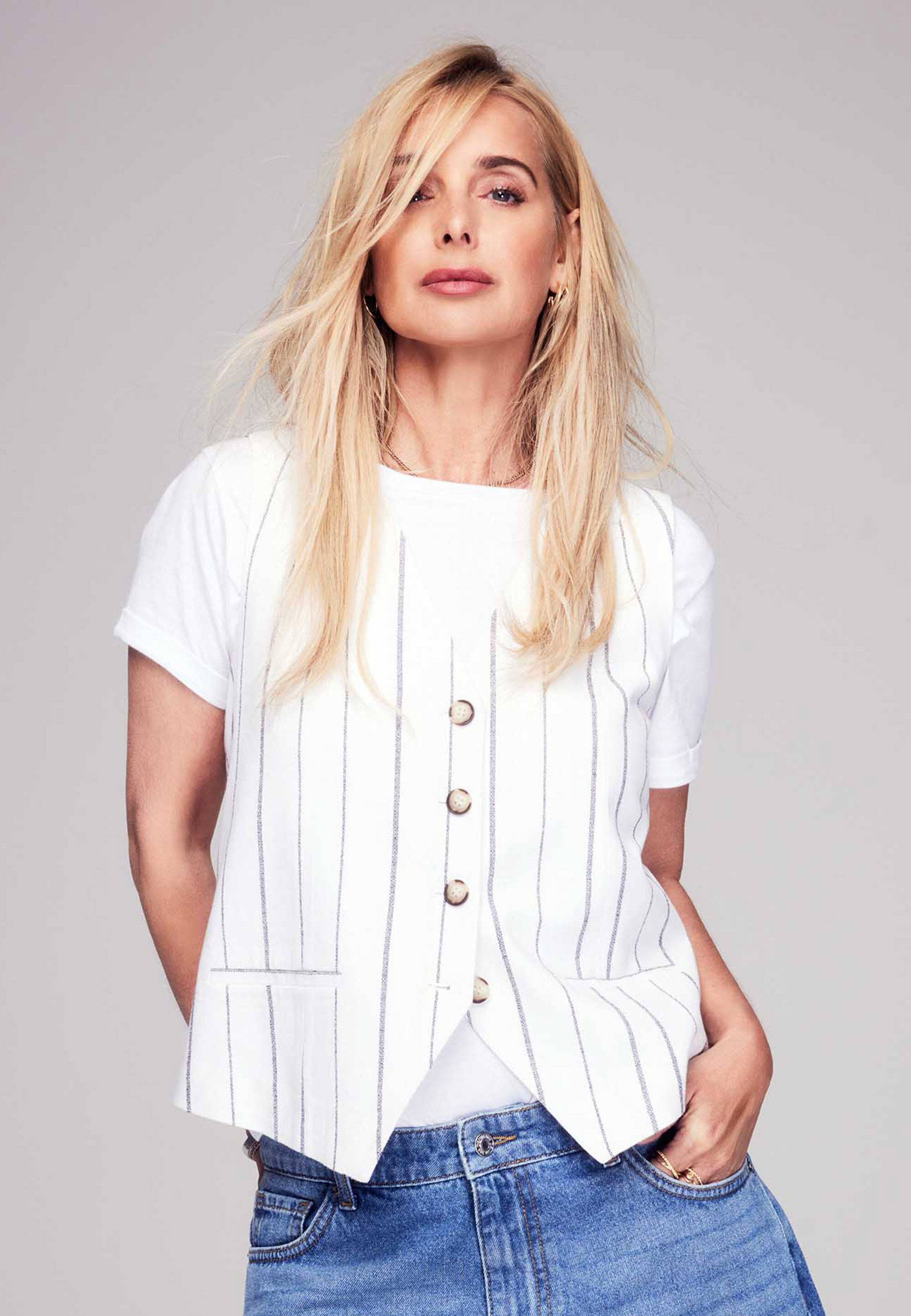 Womens White Pinstripe Linen Waistcoat