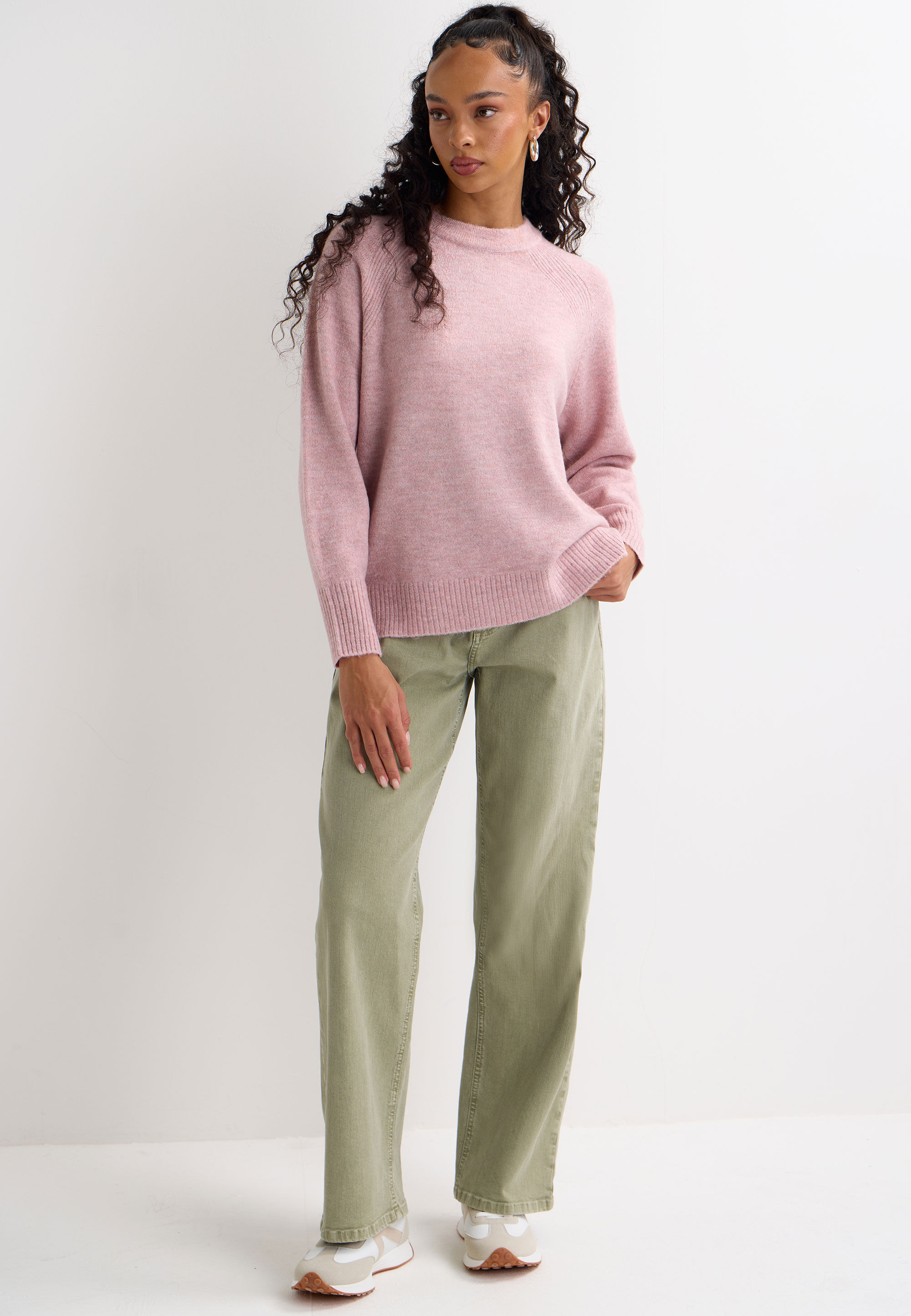 Womens Pink Side Split Crew Neck Jumper