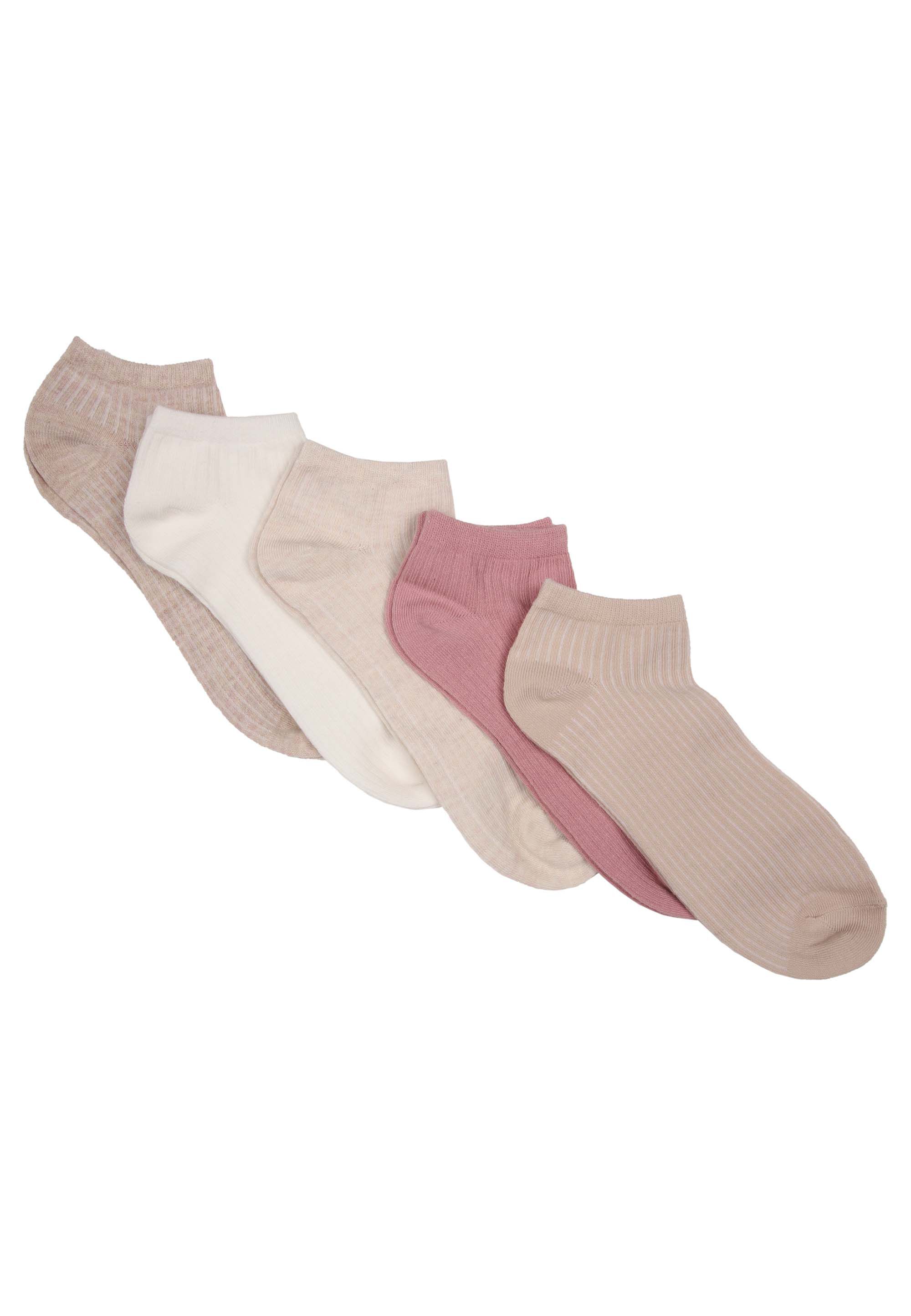 Womens 5pk Pink & Natural Ribbed Trainer Socks
