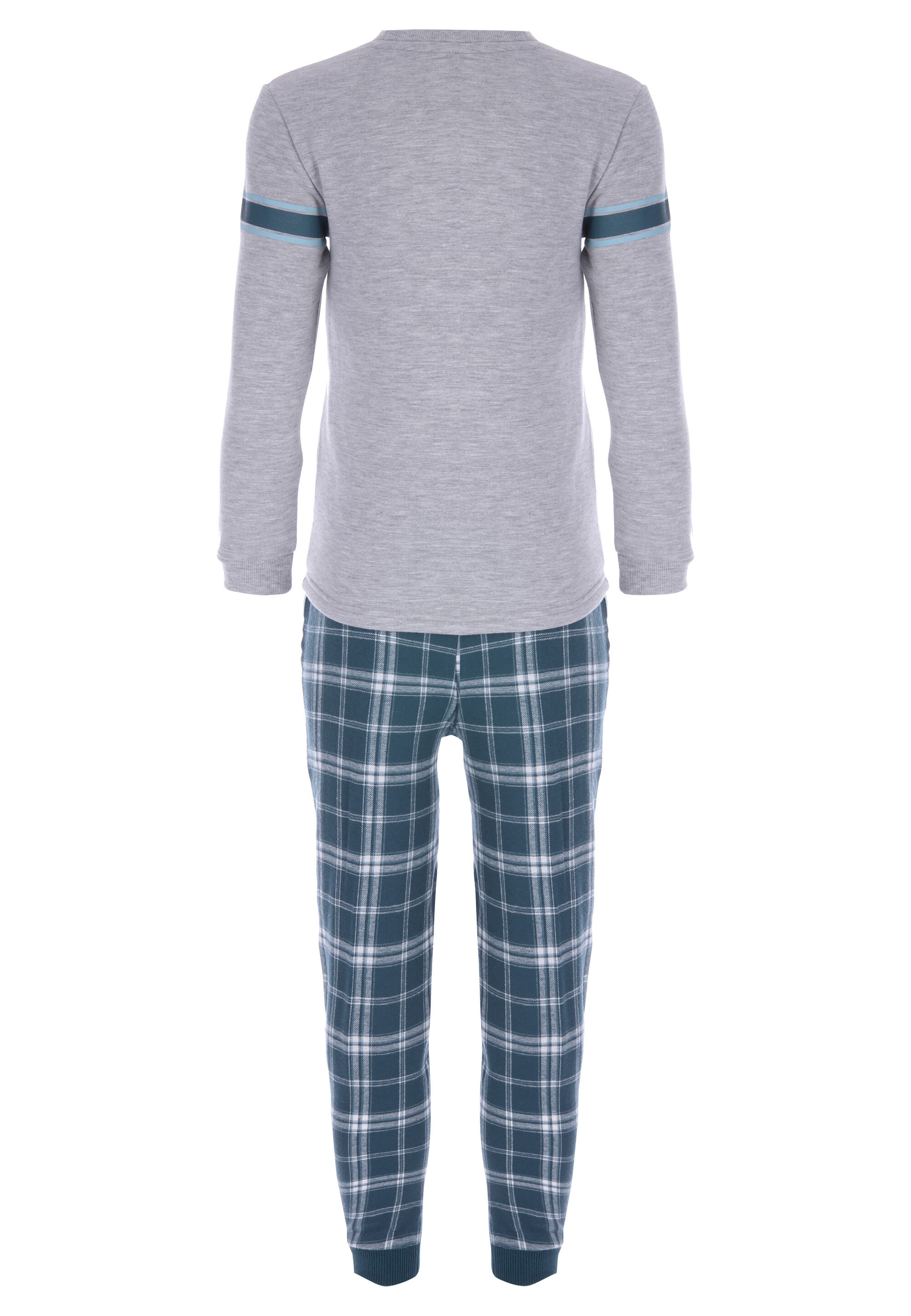 Older Boys Grey & Green Check Sport Pyjamas Set