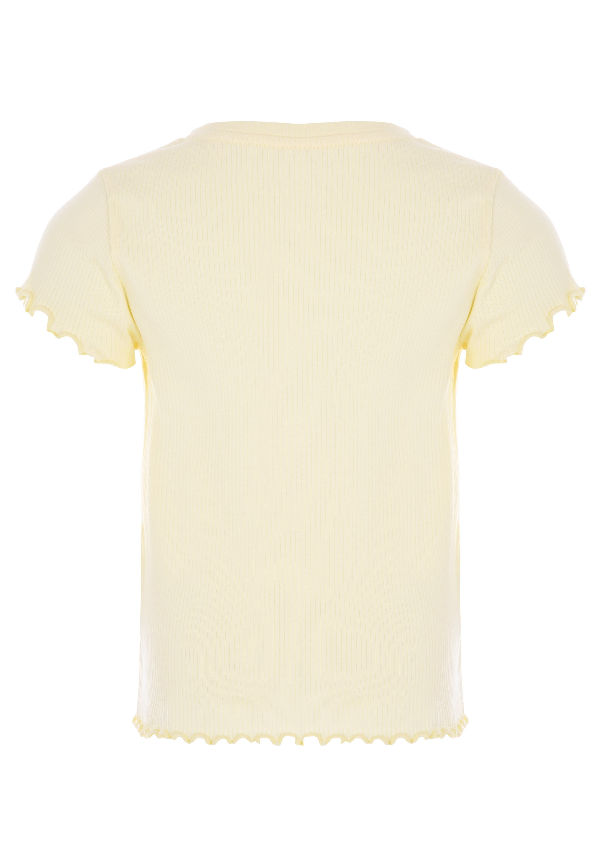 Younger Girls Lemon Yellow Ribbed Frill Hem Top