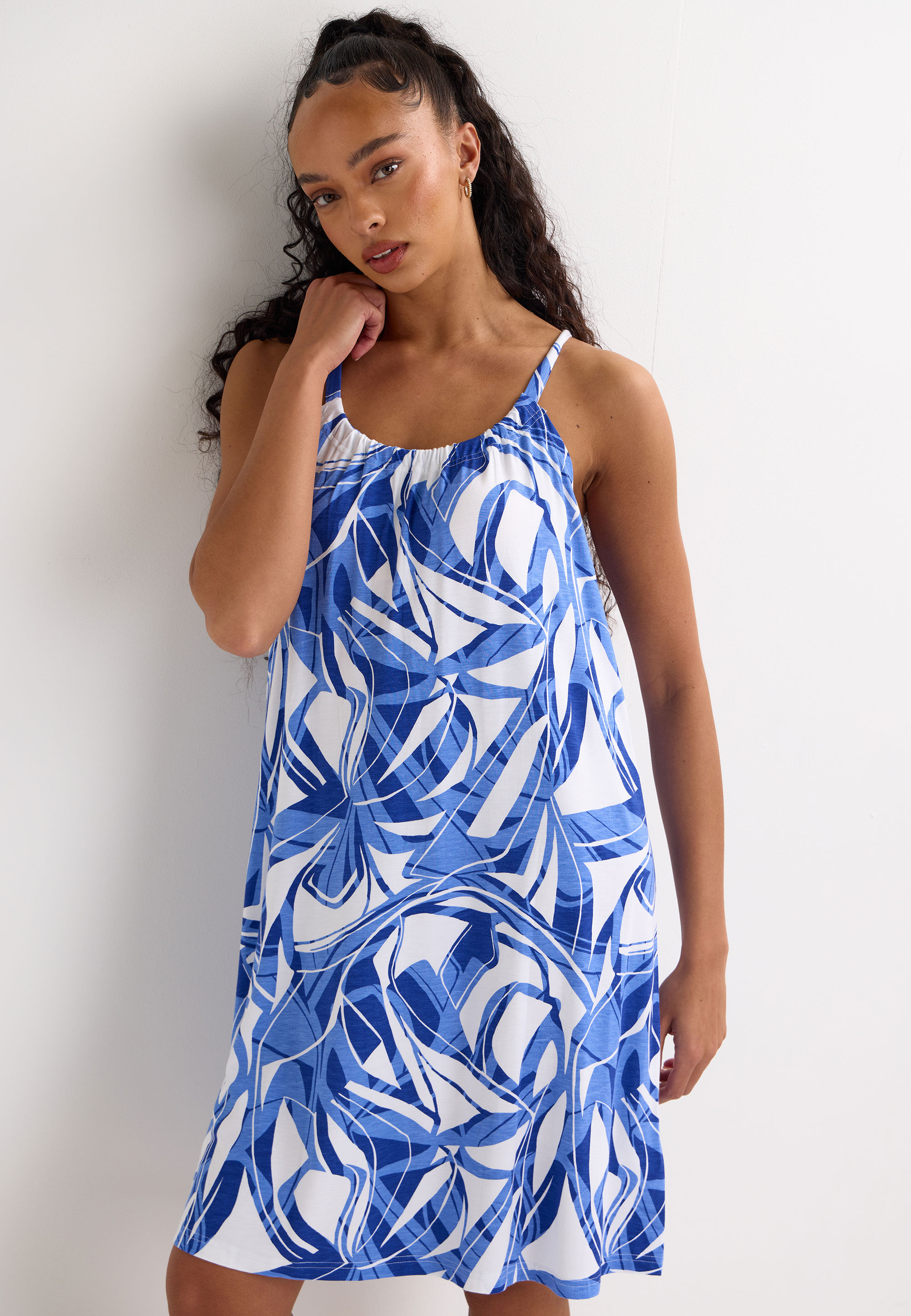 Womens Blue Swirl Print Beach Dress