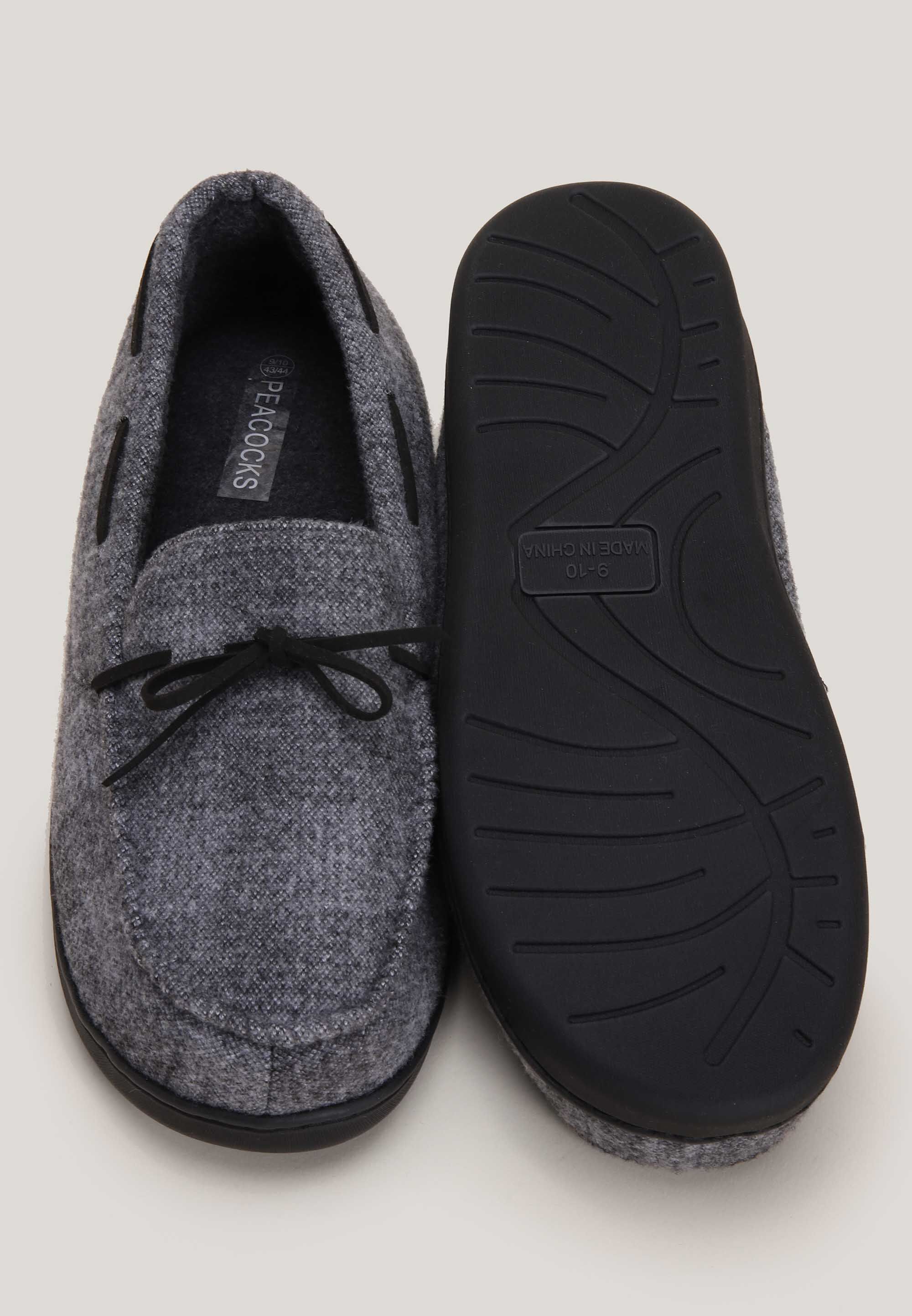 Mens Grey Check Closed Back Mocassin Slippers