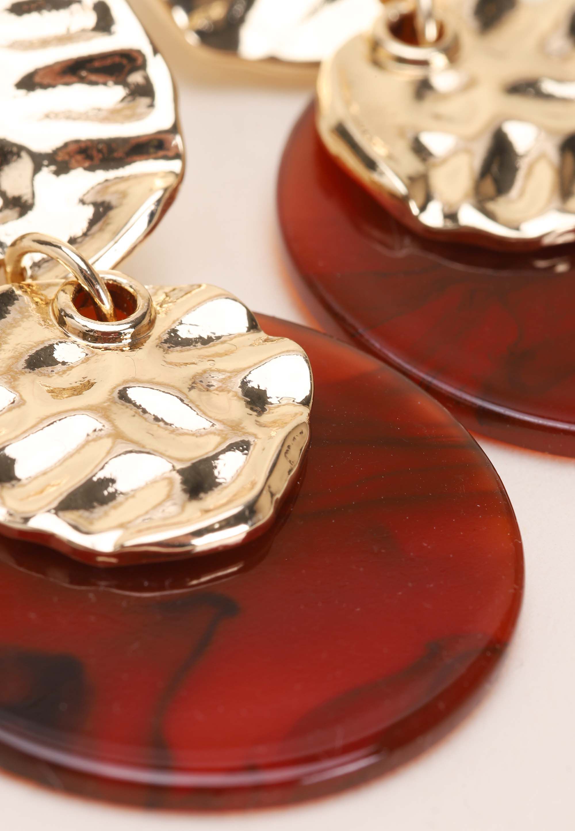 Womens Gold Molten Disc Earrings