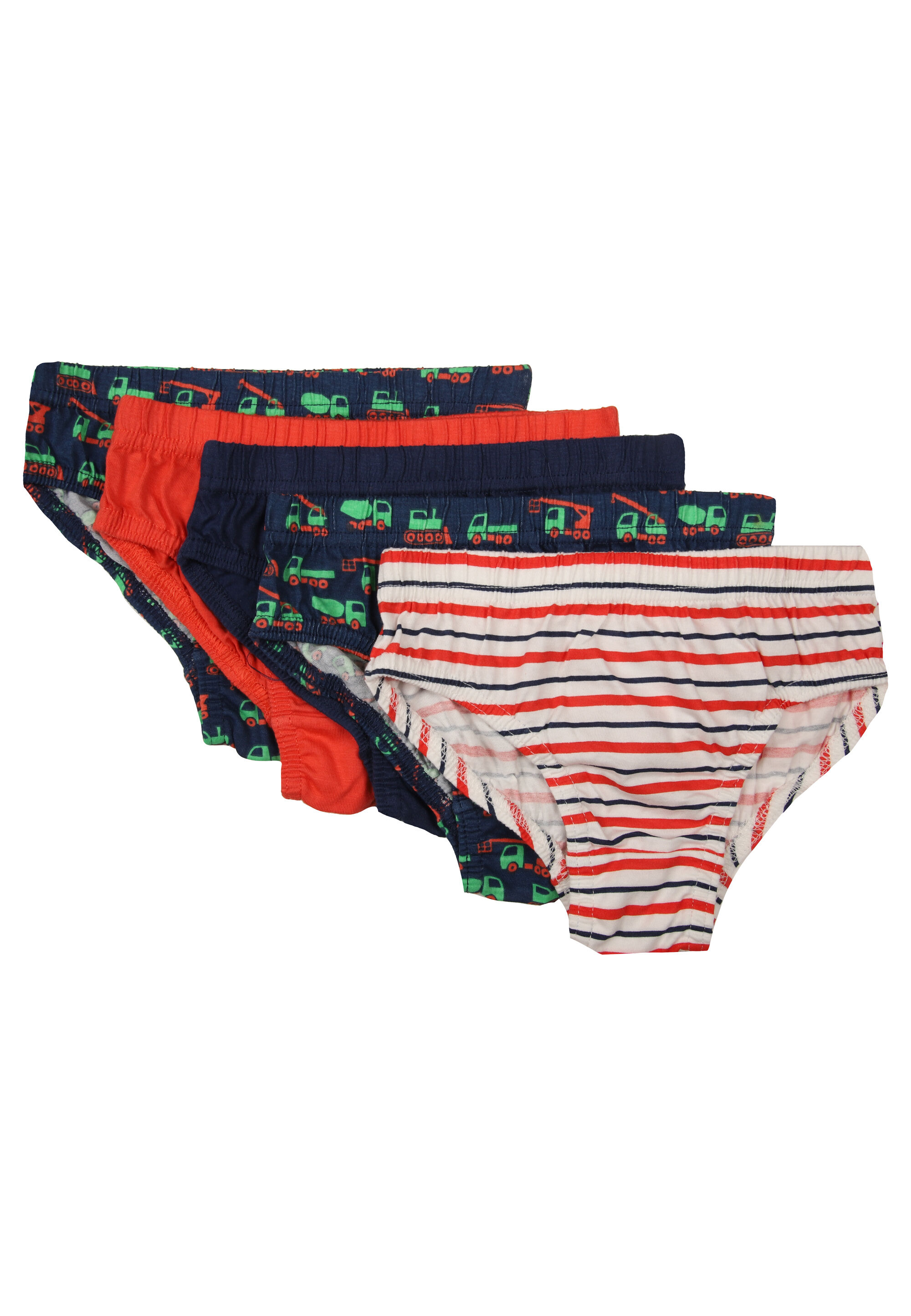 Younger Boys 5pk Navy & Red Truck Print Briefs
