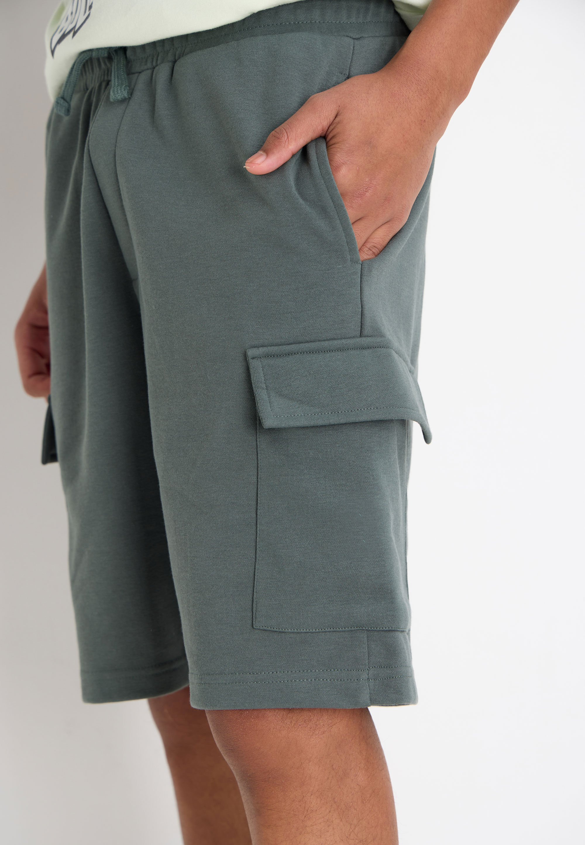 Older Boys Khaki Plain Sweat Cargo Shorts