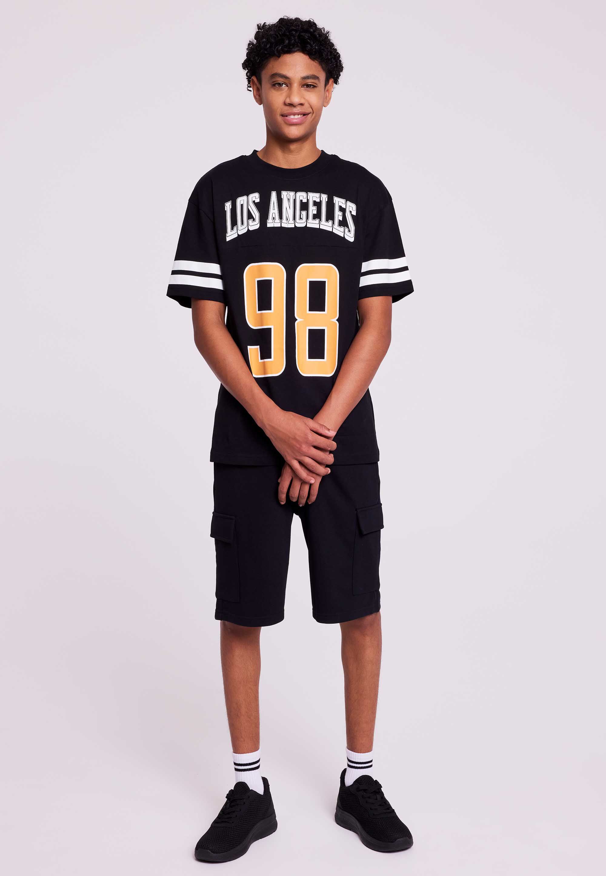Older Boys Black Plain Sweat Cargo Shorts