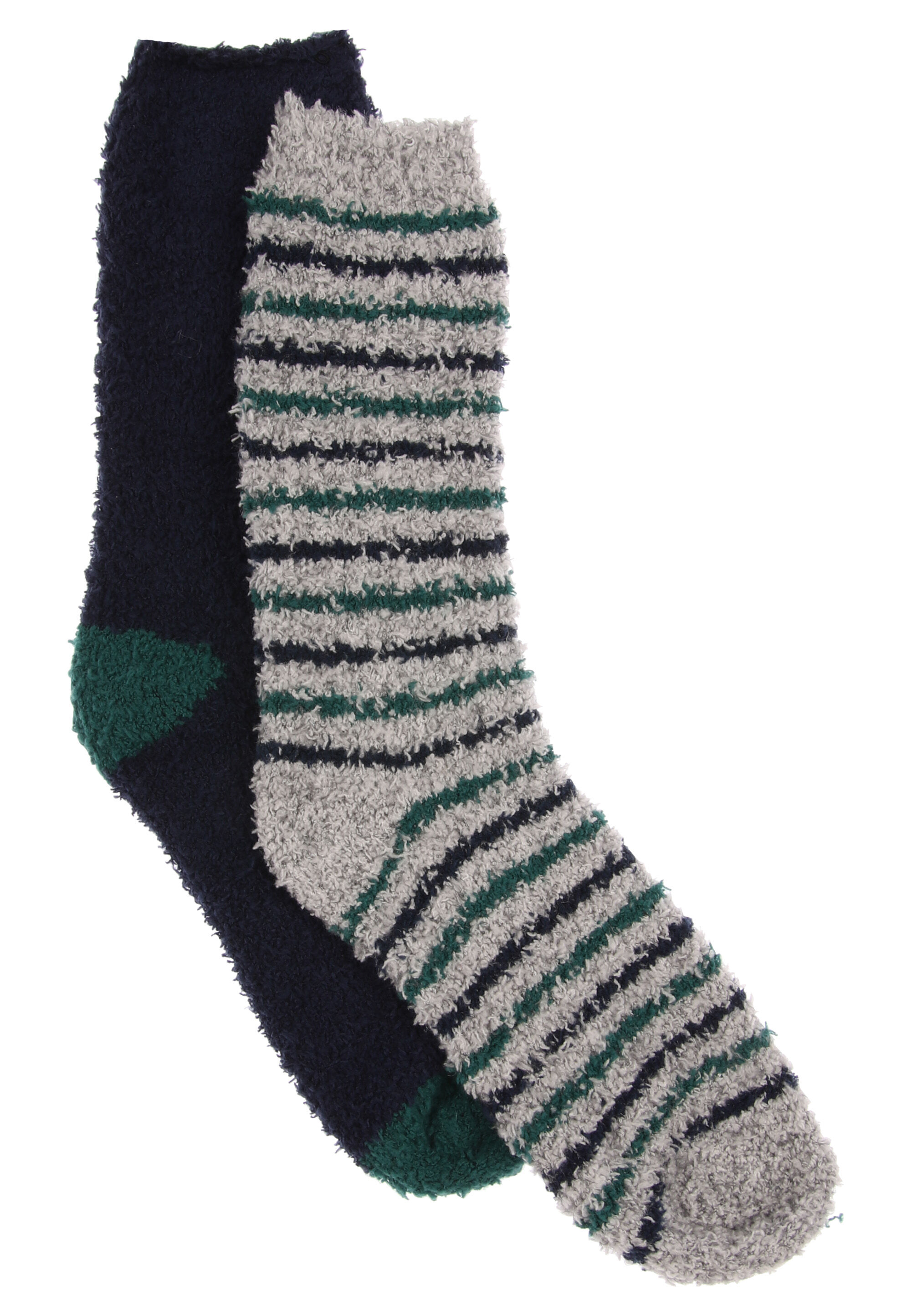 Boys 2pk Green & Navy Stripe Marshmallow Socks