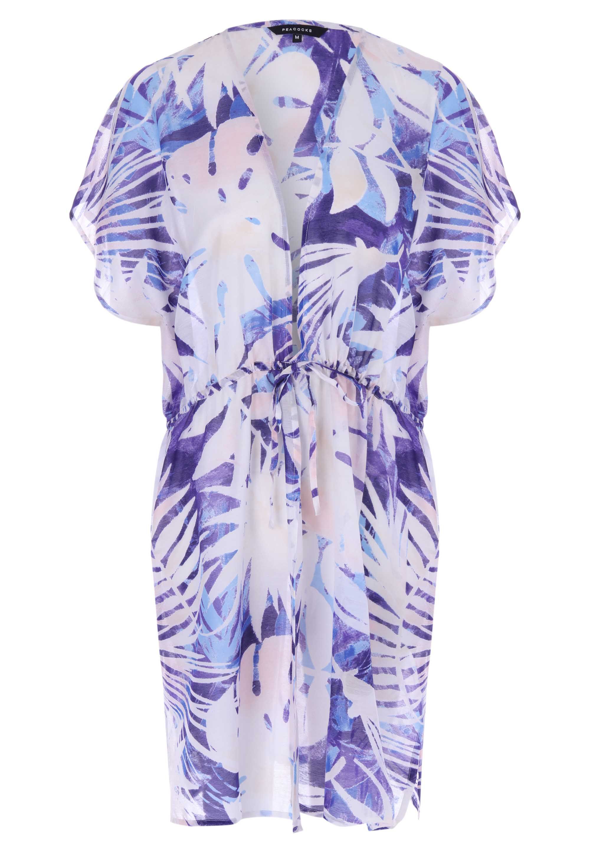 Womens Navy Palm Print Kimono Kaftan