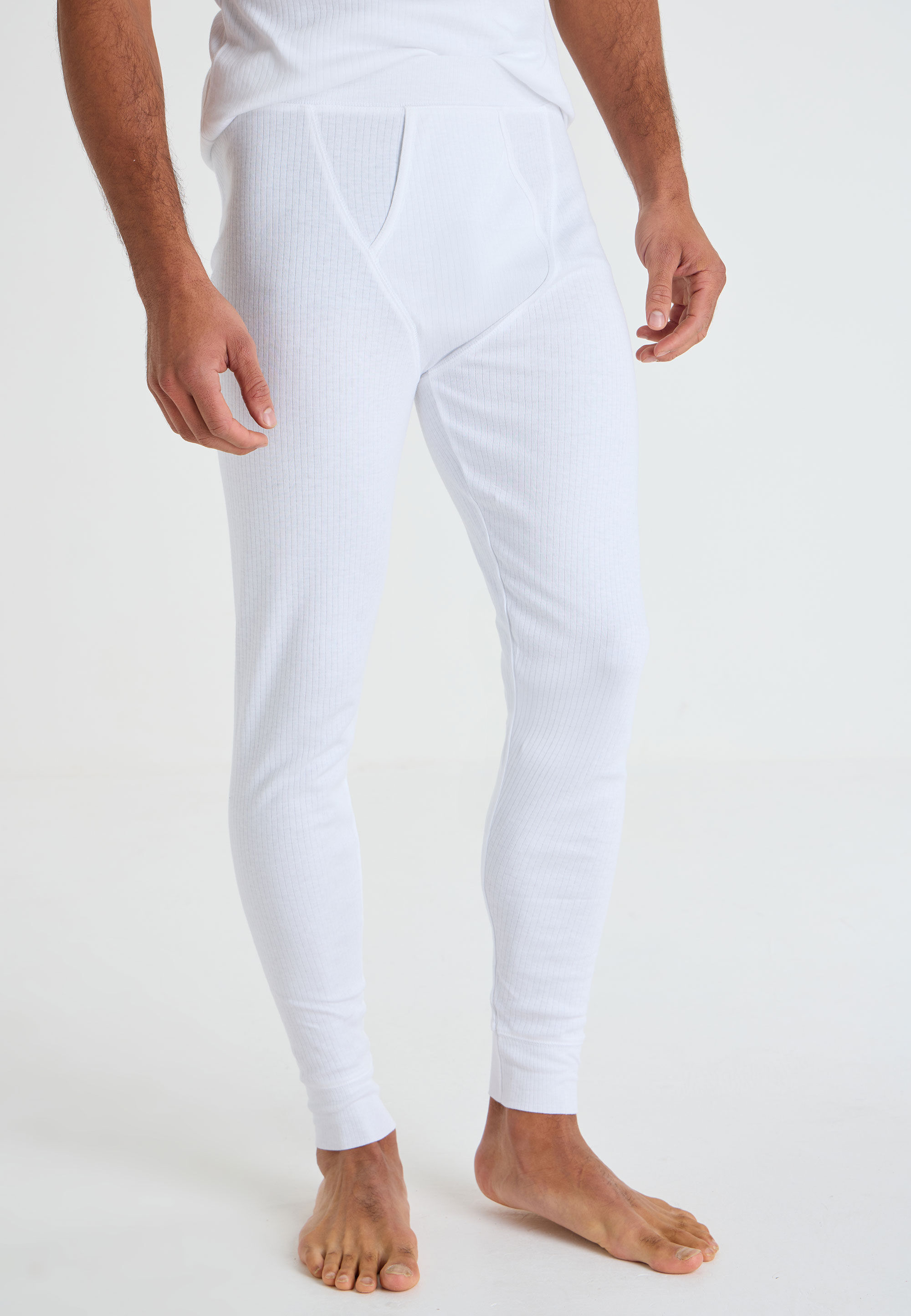 Mens White Plain Thermal Long John Bottoms