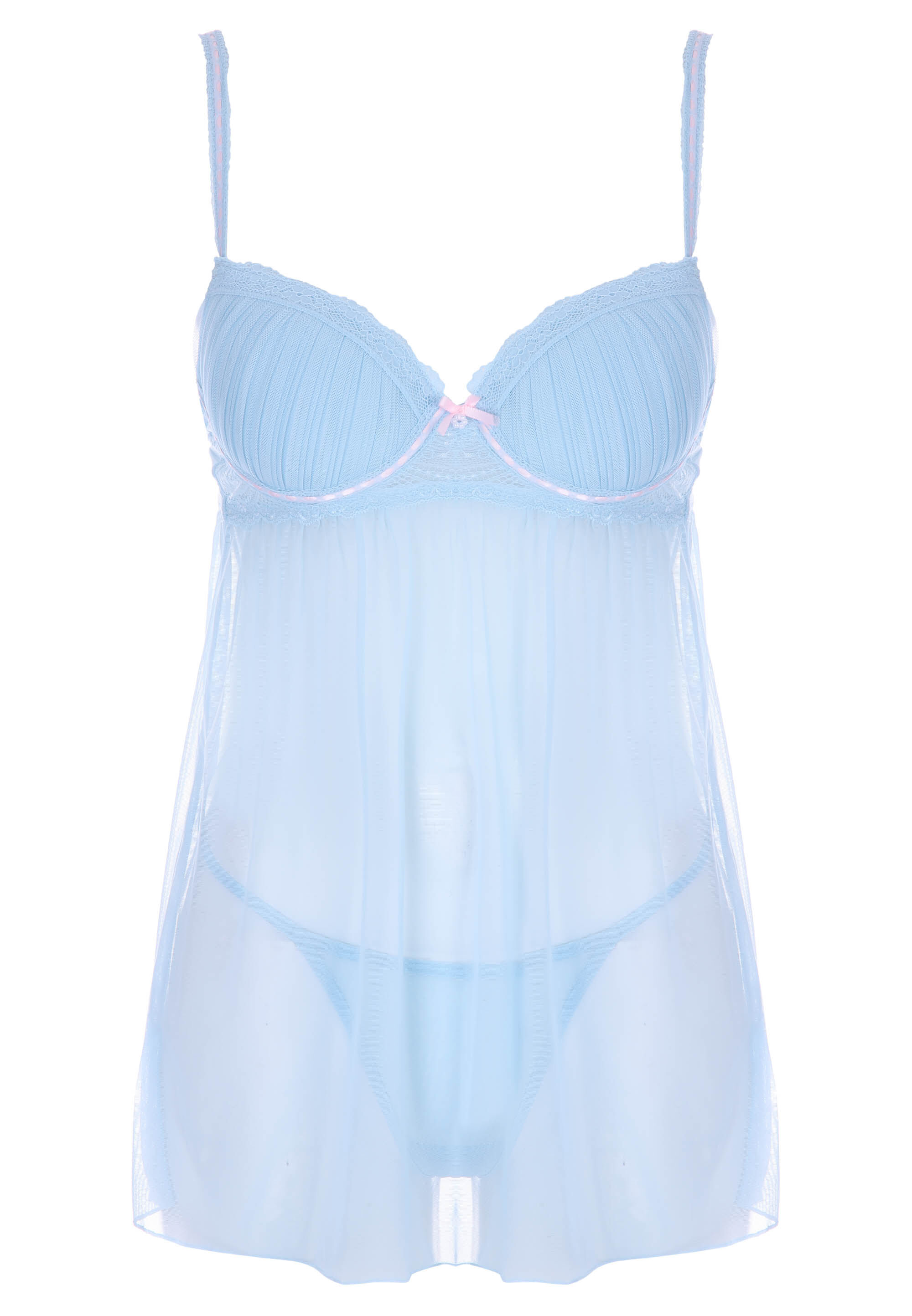 Womens Blue & Pink Ribbonslot Babydoll