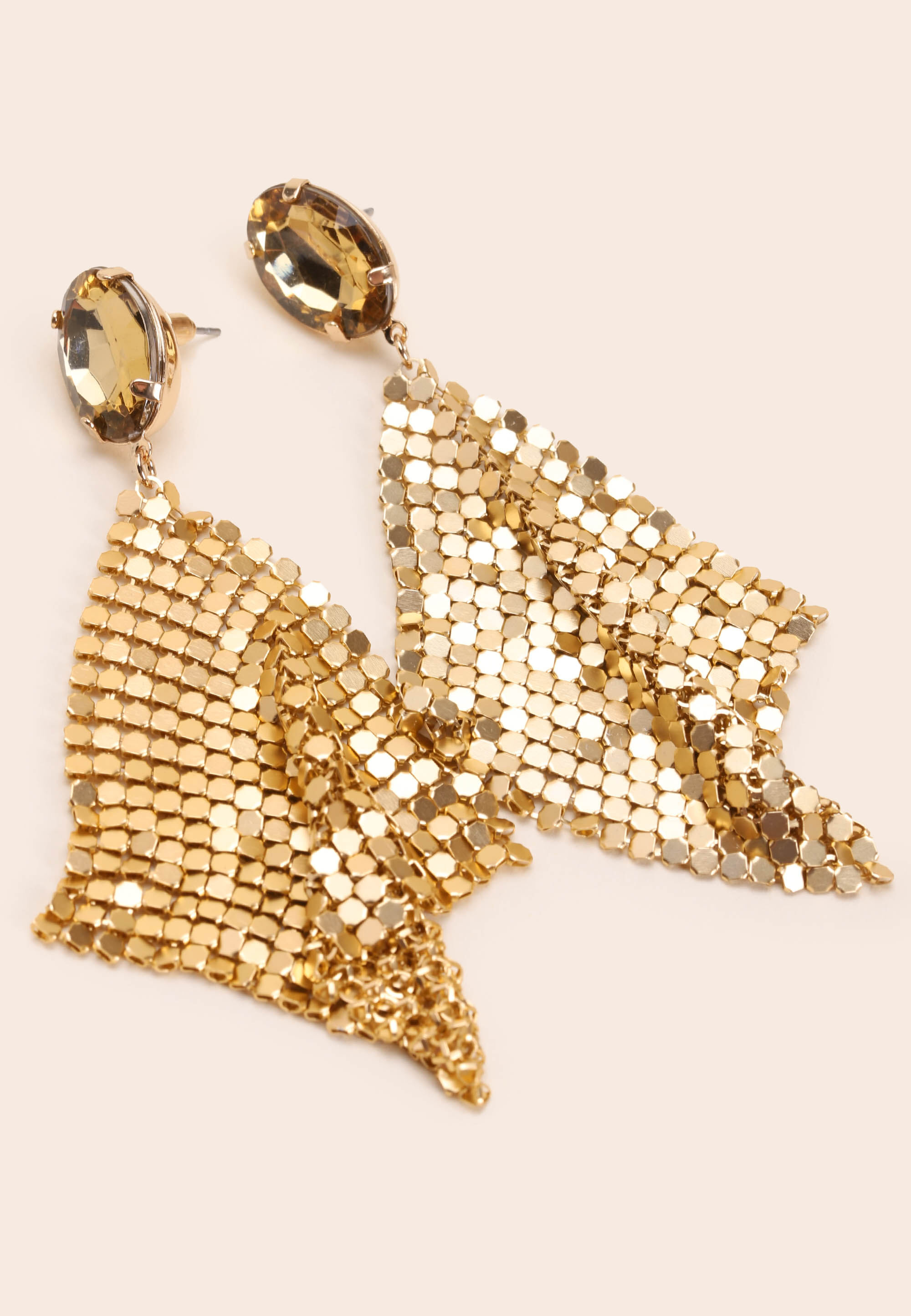 Womens Gold Gem Drop Chainmail Earrings