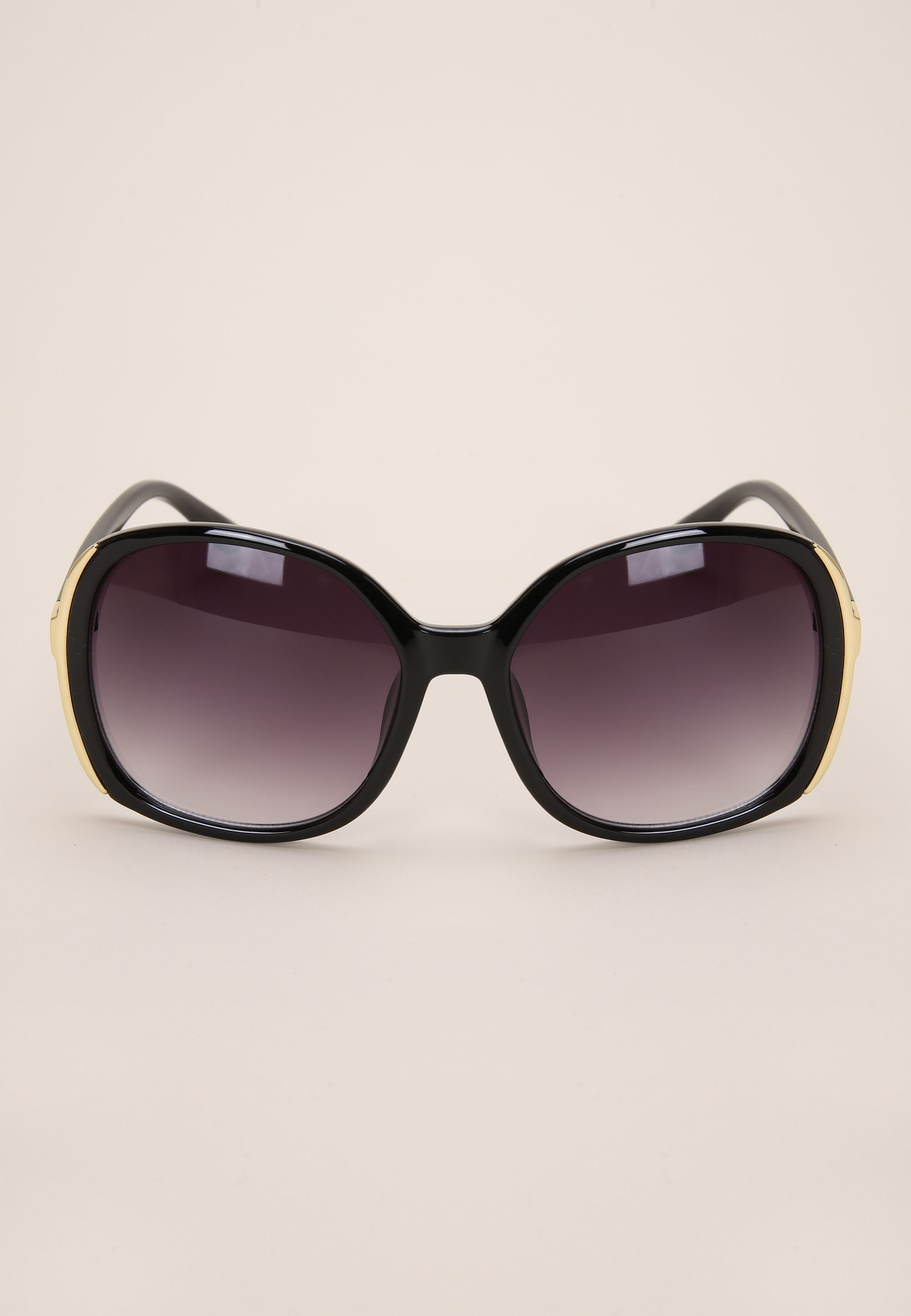Womens Black & Gold Rectangle Large Sunglasses