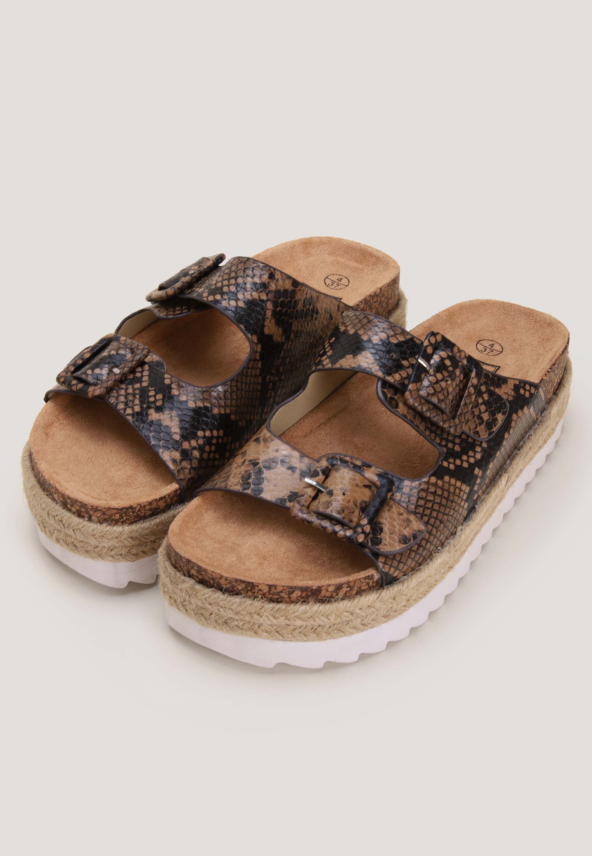 Womens Brown Snake Print Espadrille Sandals