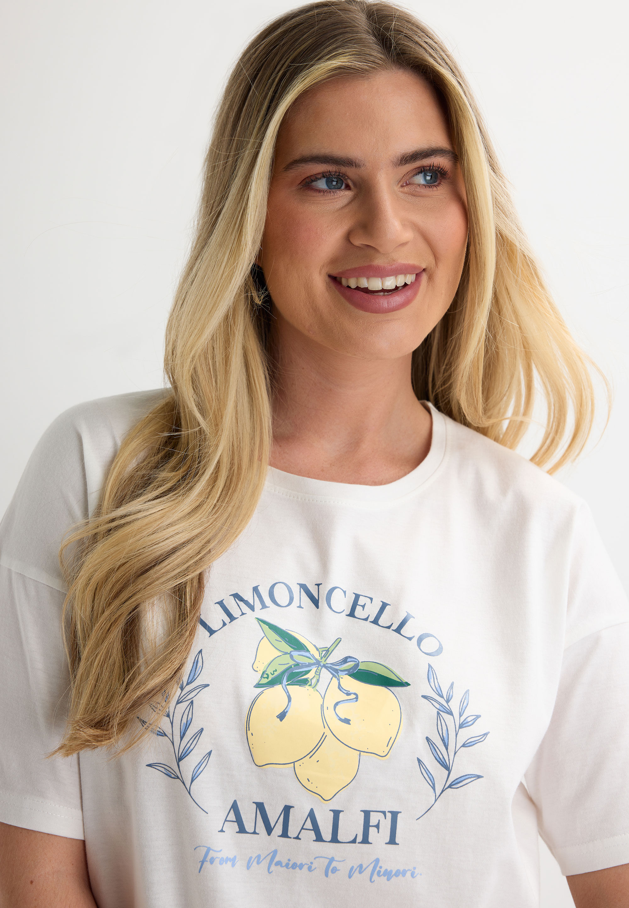 Womens Blue Amalfi Lemon Jersey Pyjama Set