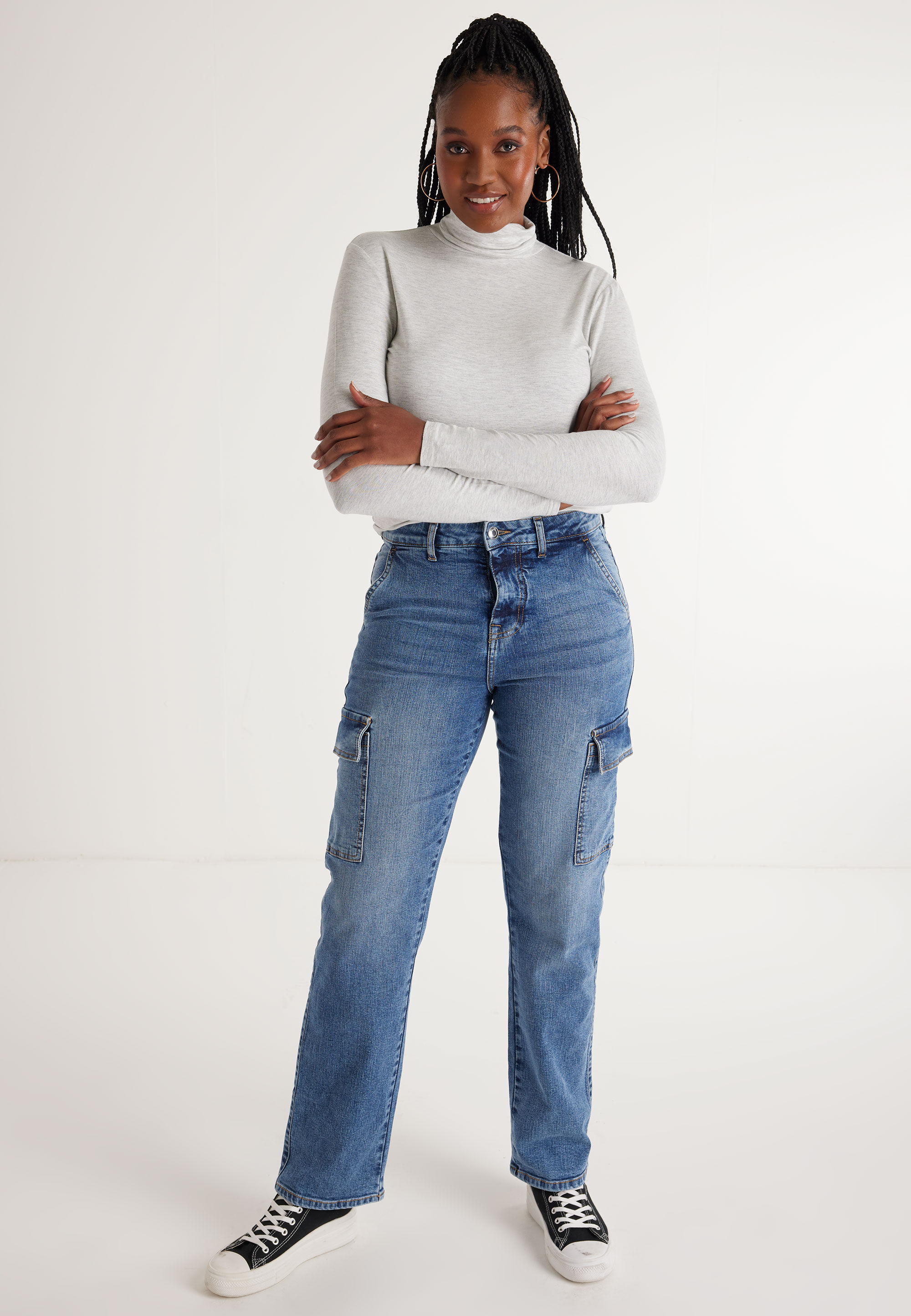 Womens Grey Roll Neck Long Sleeved Top