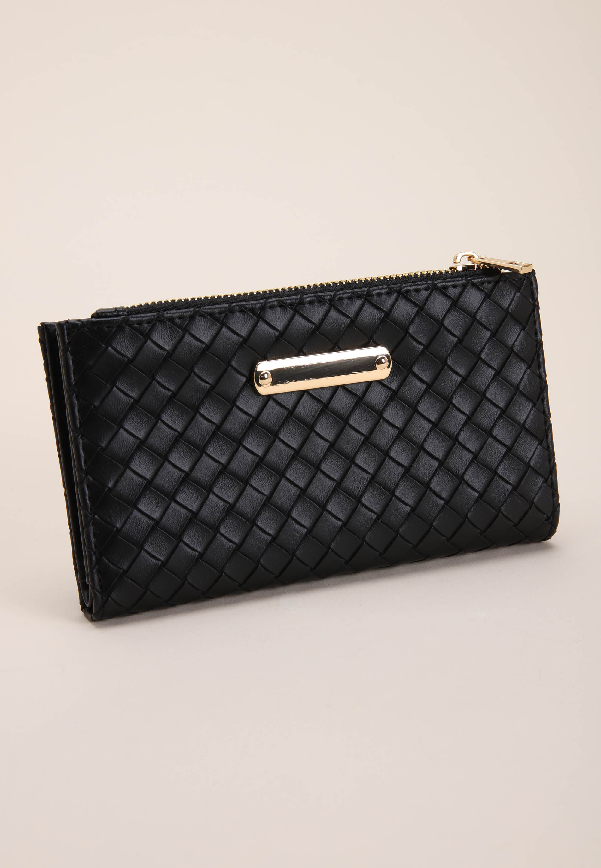 Womens Black Woven Textured Purse