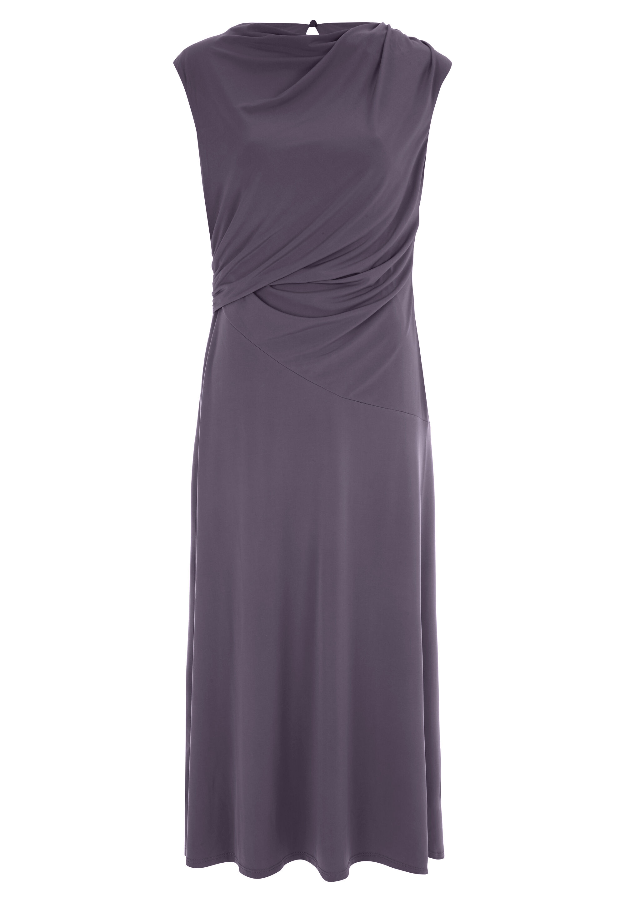 Womens Grey Asymmetrical Drape Midi Dress