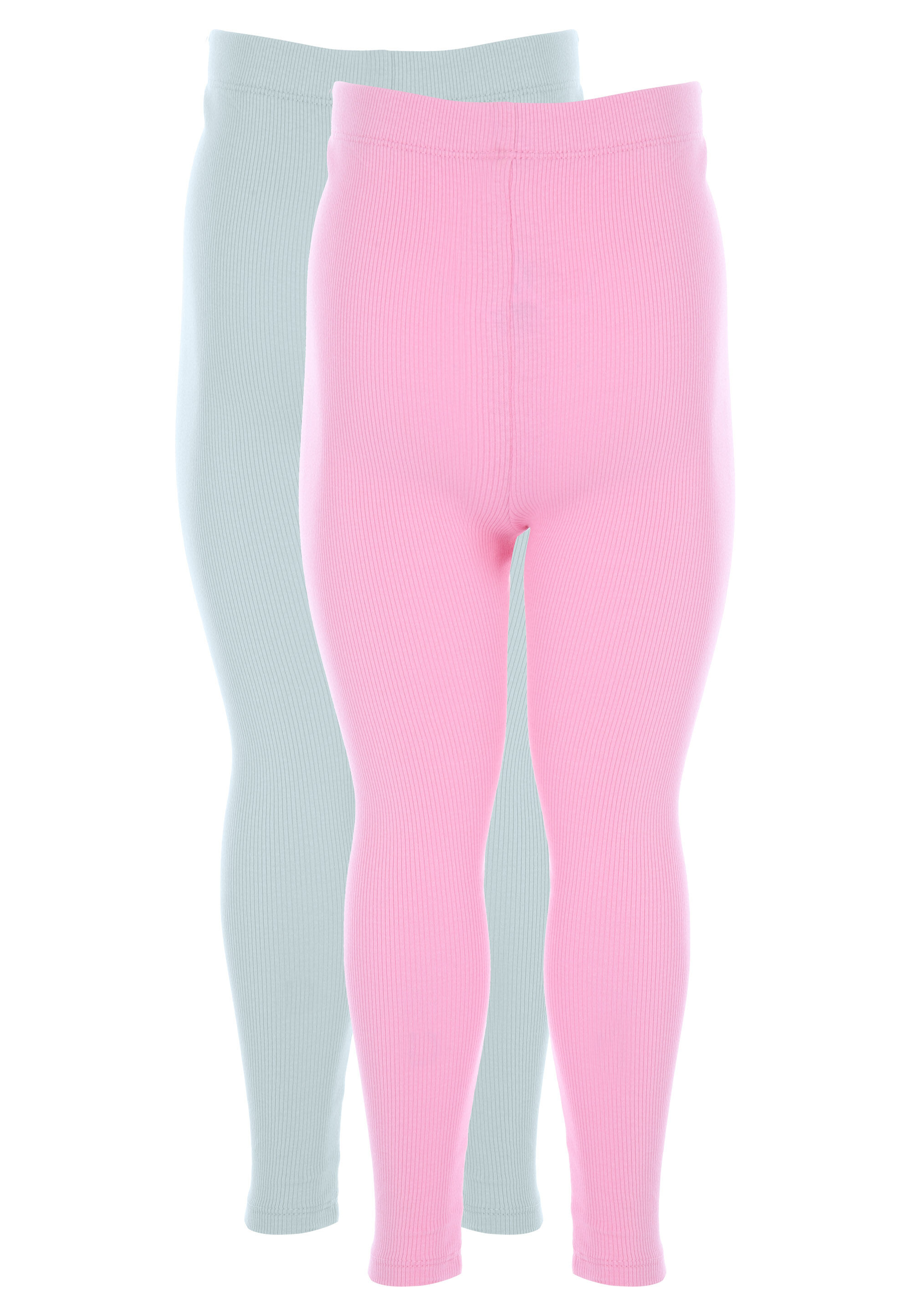 Younger Girls 2pk Pink & Aqua Ribbed Leggings