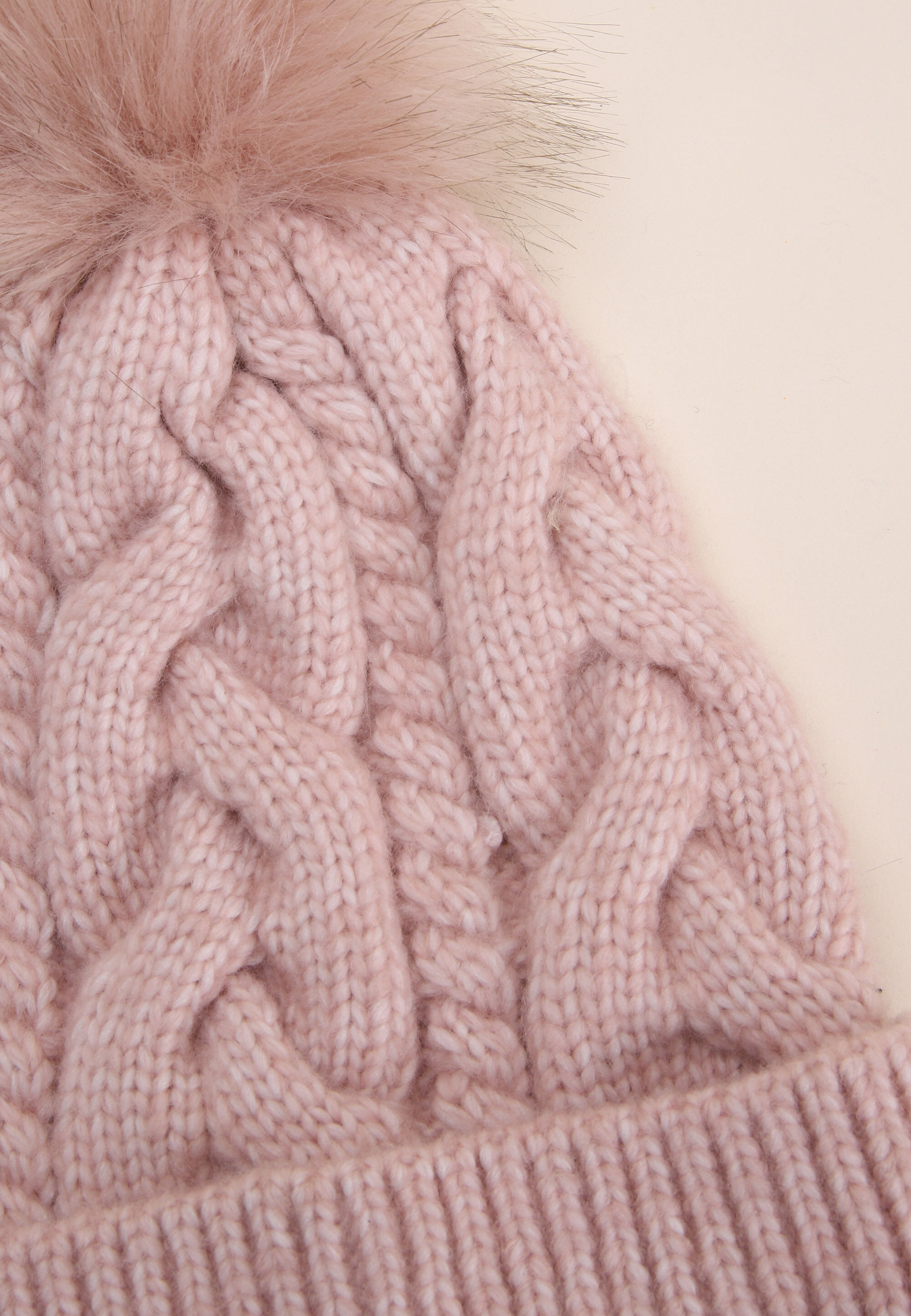 Womens Pink Cable Bobble Beanie Hat