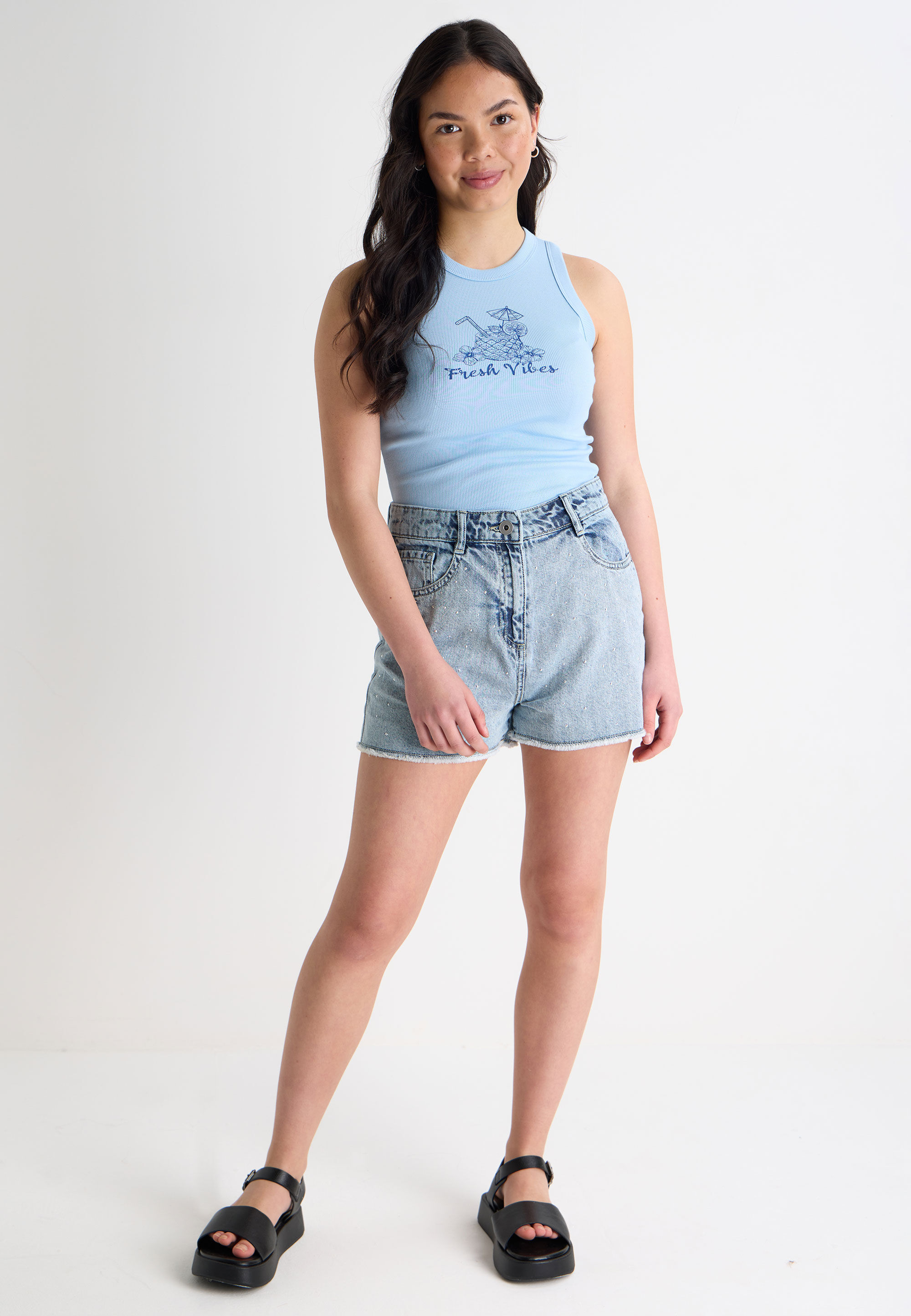 Older Girls Blue Fresh Vibes Print Vest Top