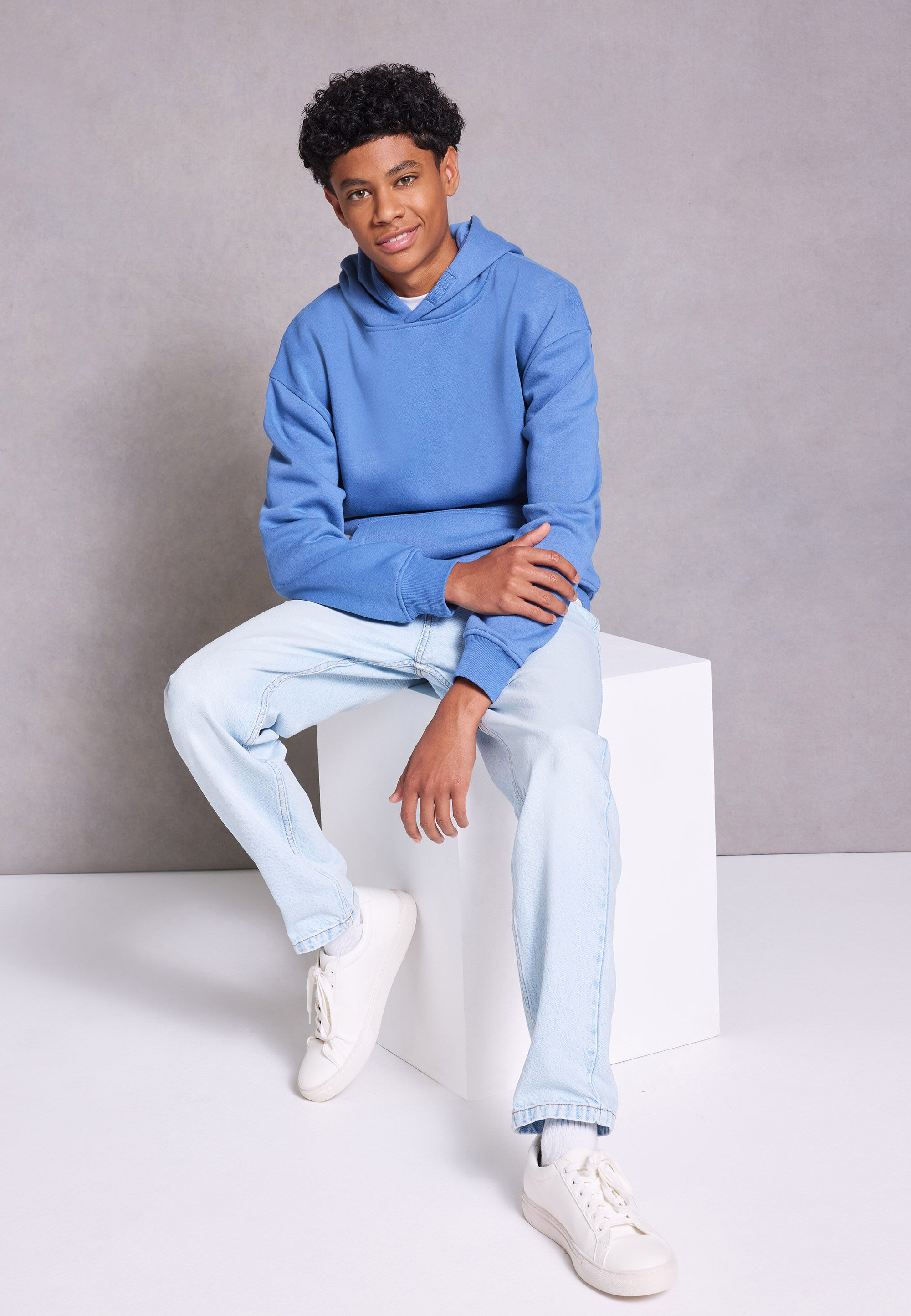 Older Boys Mid Blue Plain Casual Hoody