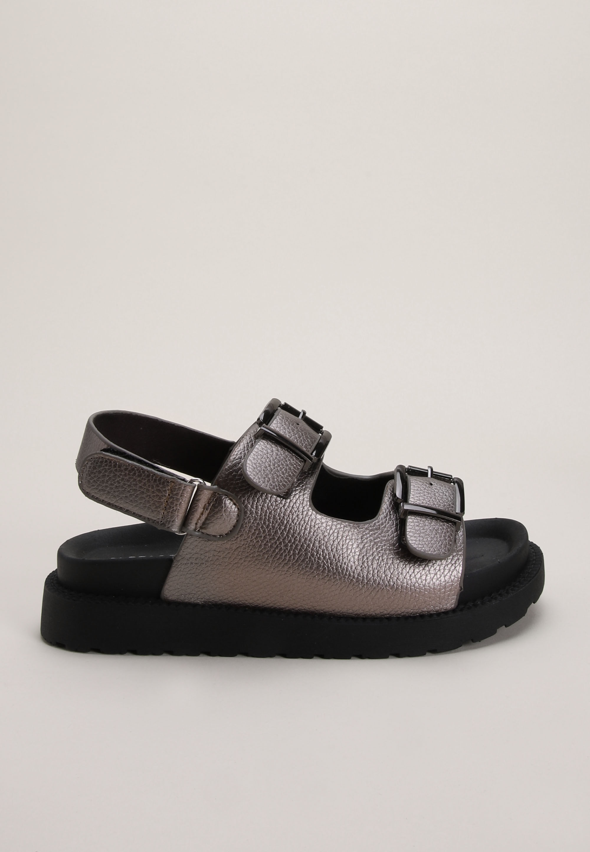 Older Girls Pewter Metallic Strap Sandals