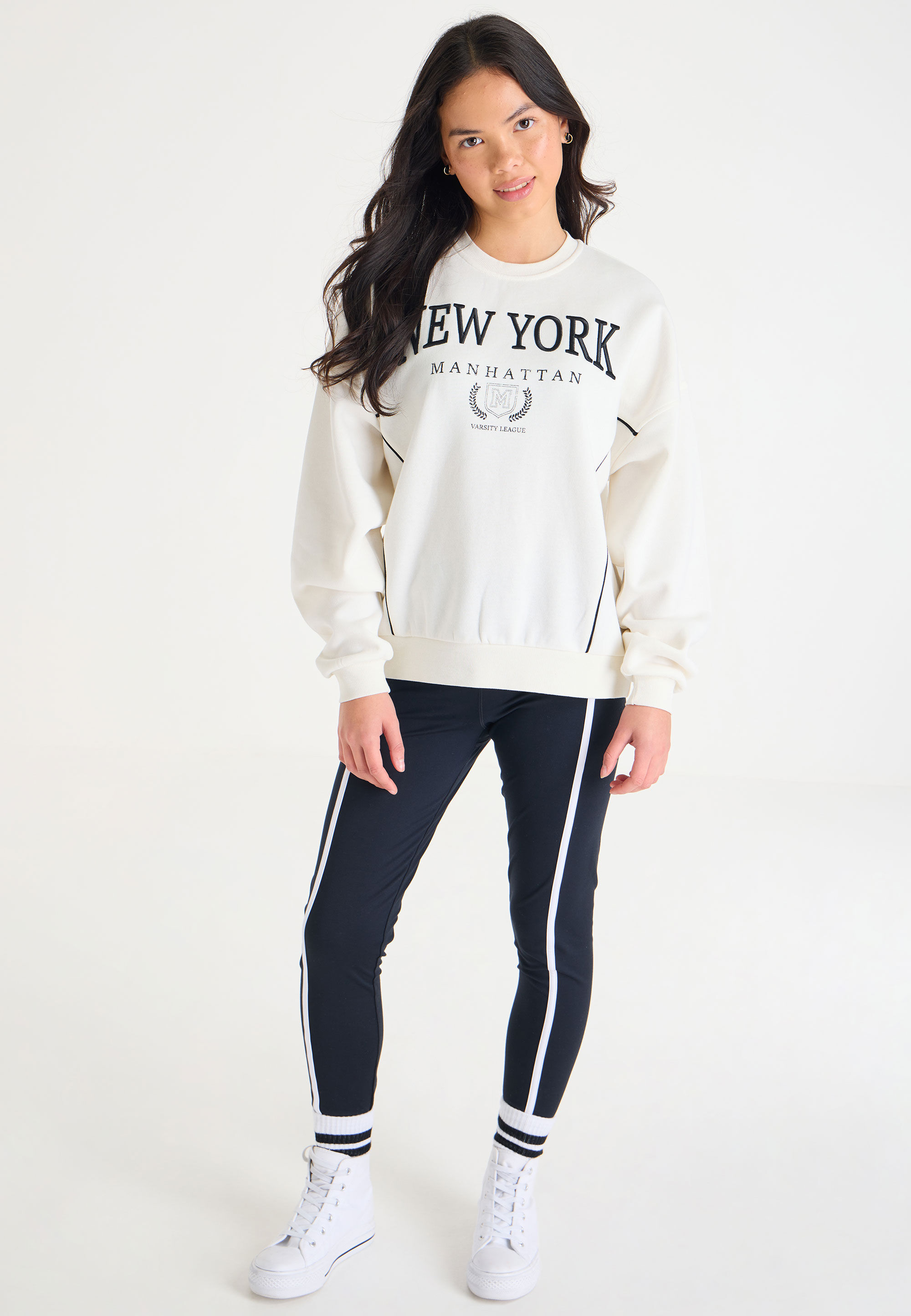 Older Girls Black & White Piped Active Leggings