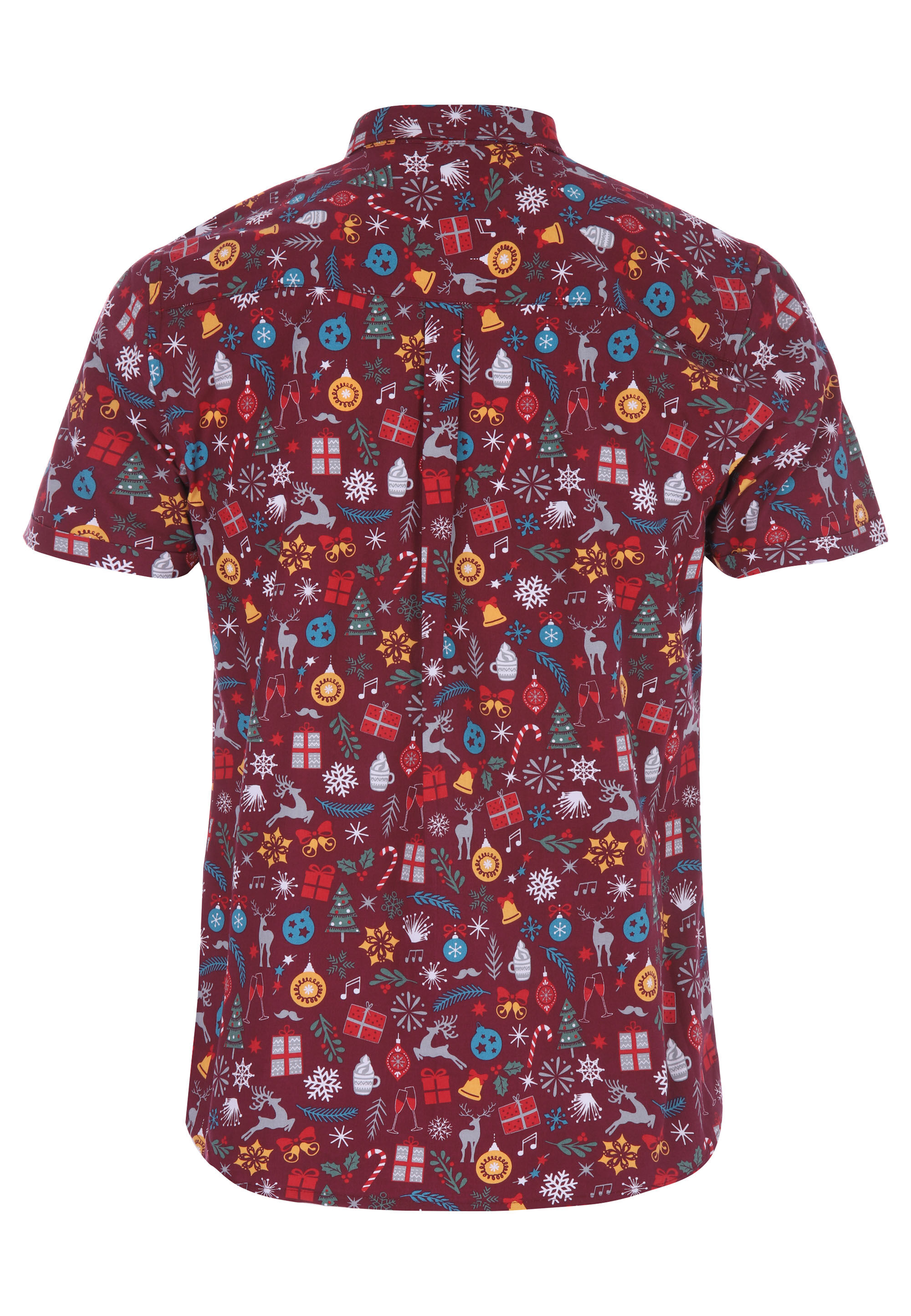 Mens Red Christmas Novelty Print Short Sleeve Shirt