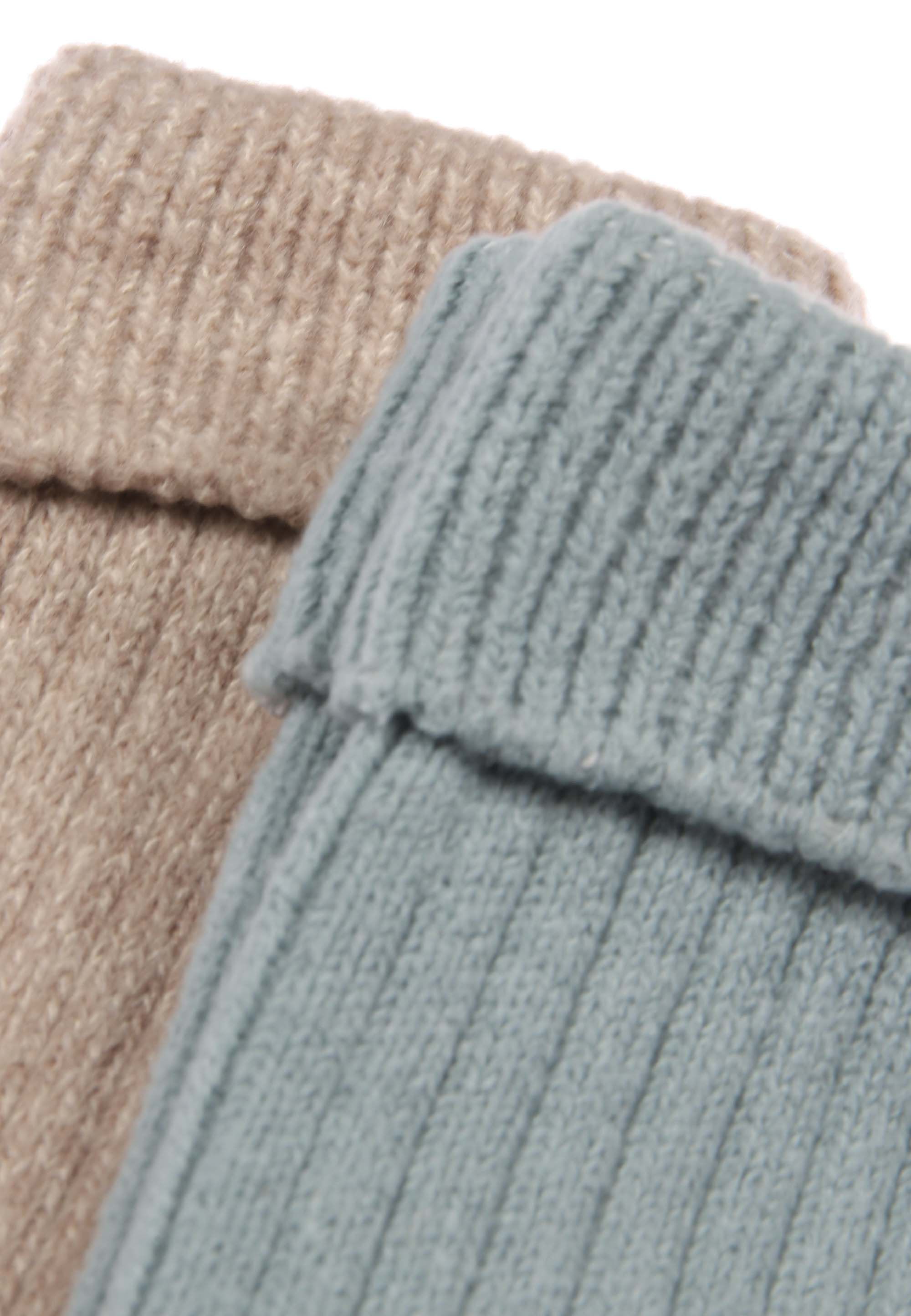 Womens 2pk Green & Beige Soft Cosy Socks