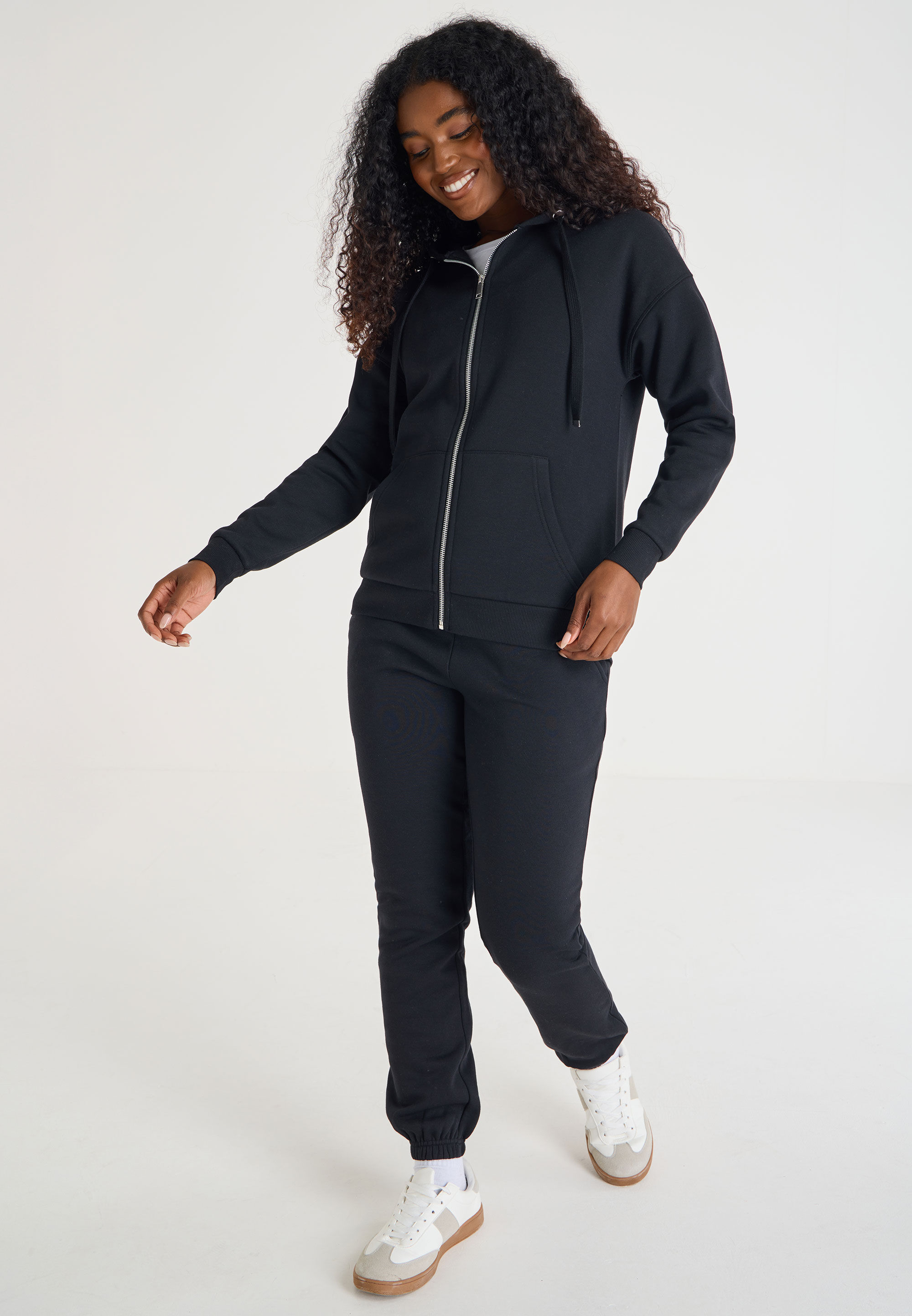 Womens Black Hooded Zip Through Sweatshirt