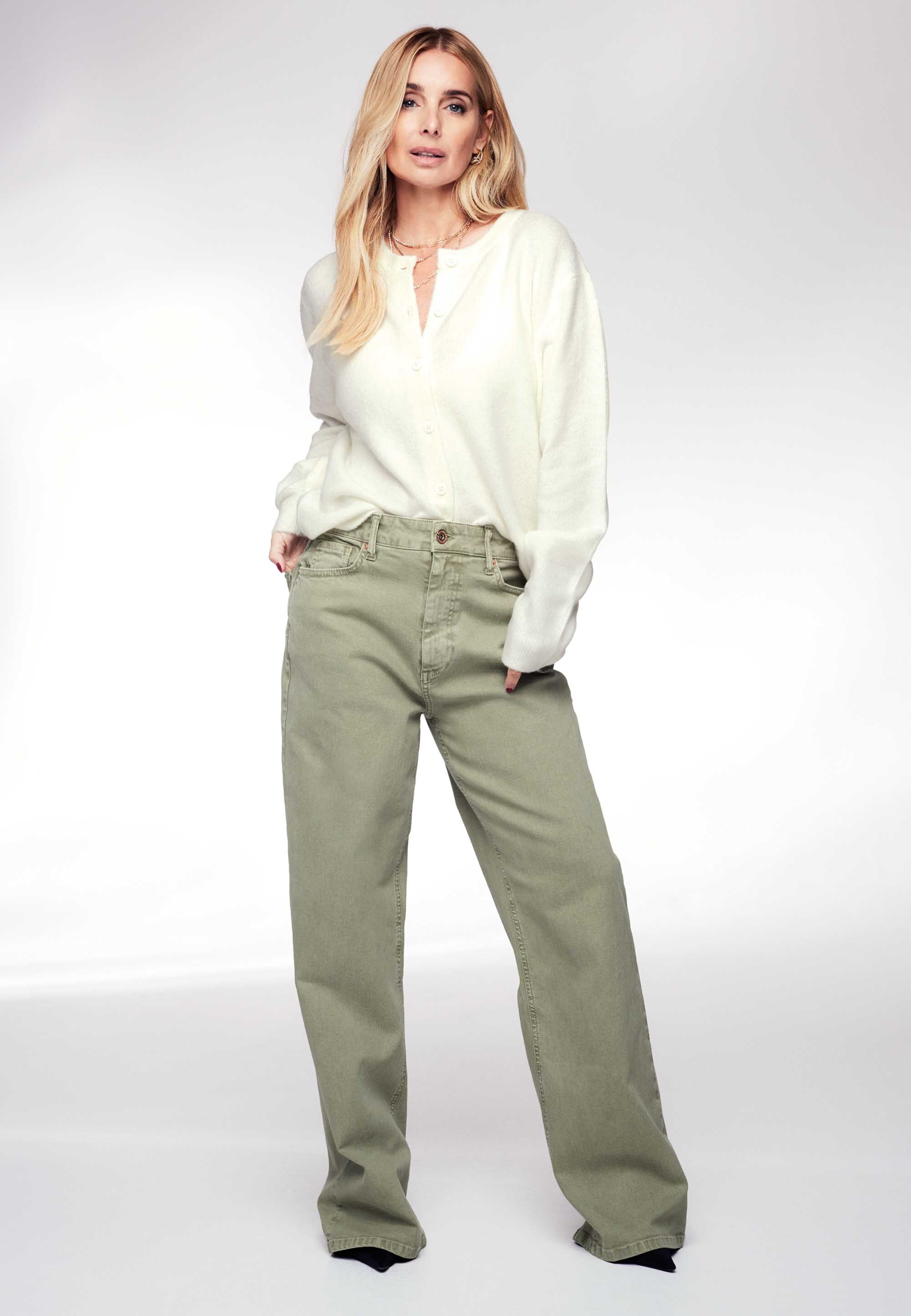 Womens Khaki High Rise Wide Leg Jeans