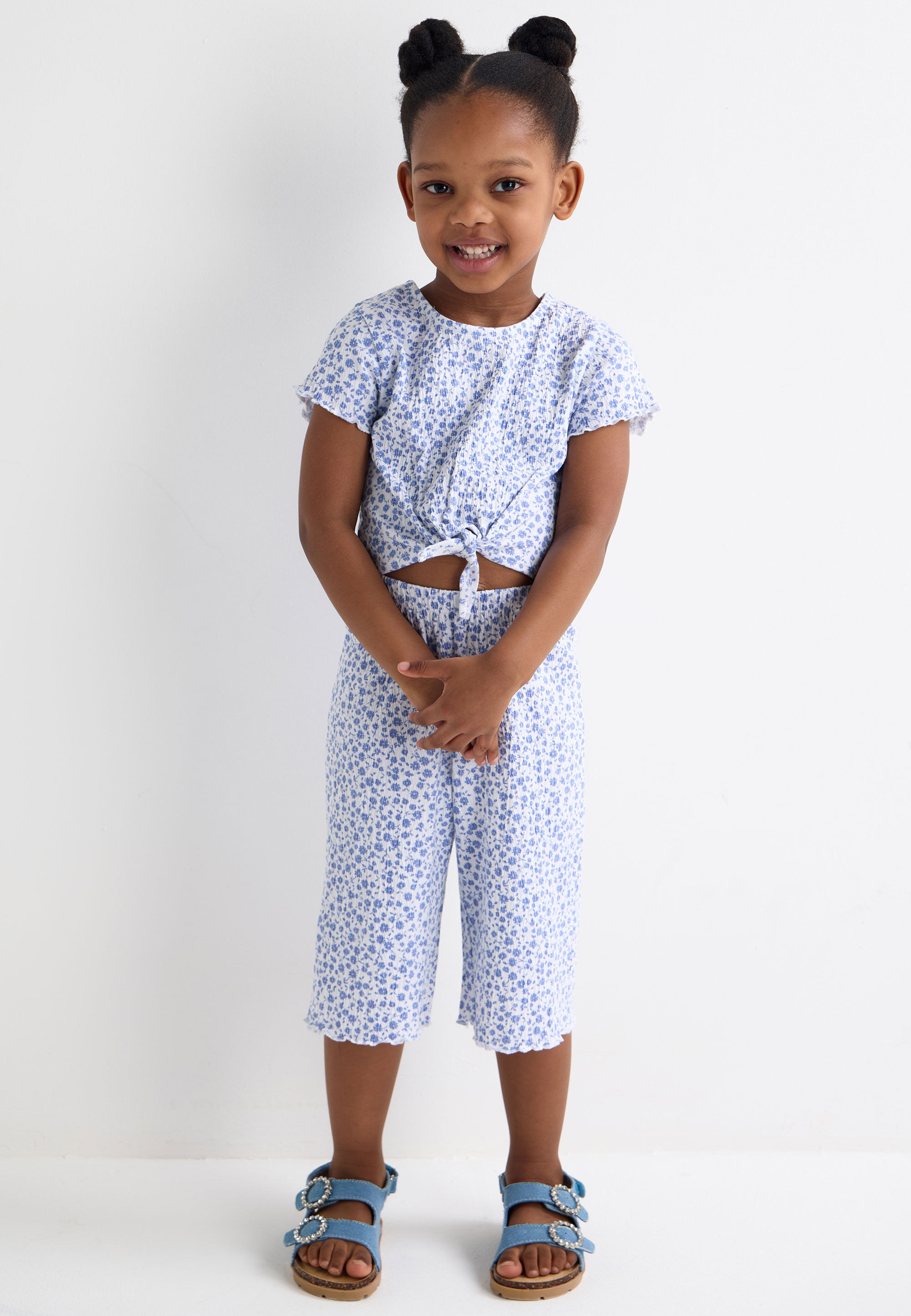 Younger Girls Blue & White Floral Top & Culotte Set