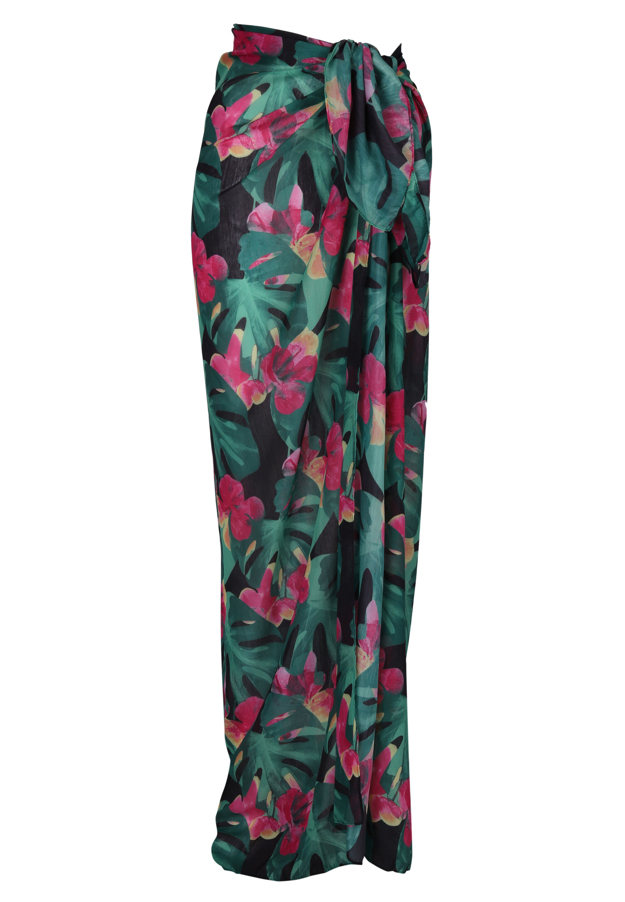 Womens Black & Pink Tropical Floral Print Sarong