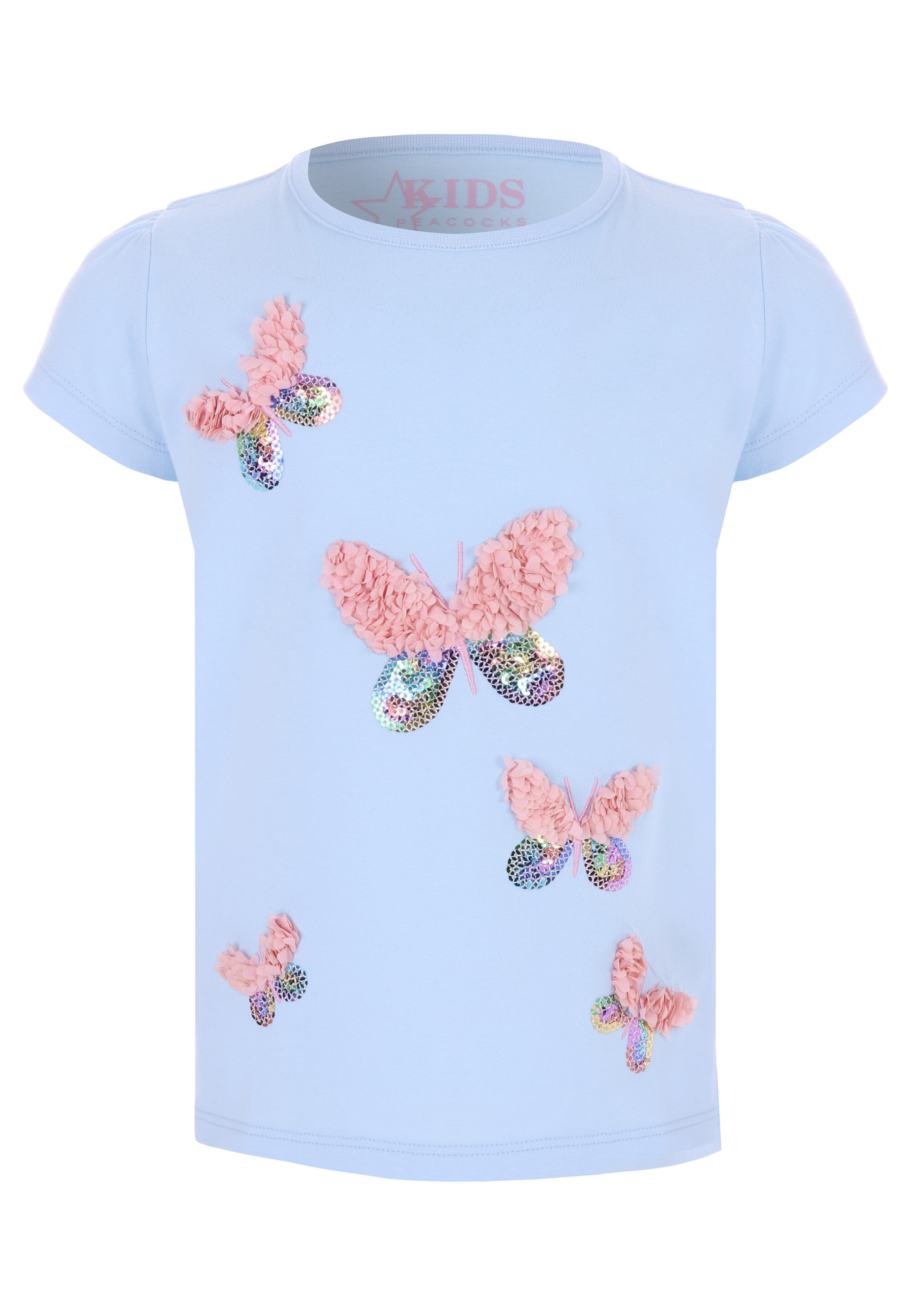 Younger Girls Blue Butterfly Ruffle & Sequin T-Shirt