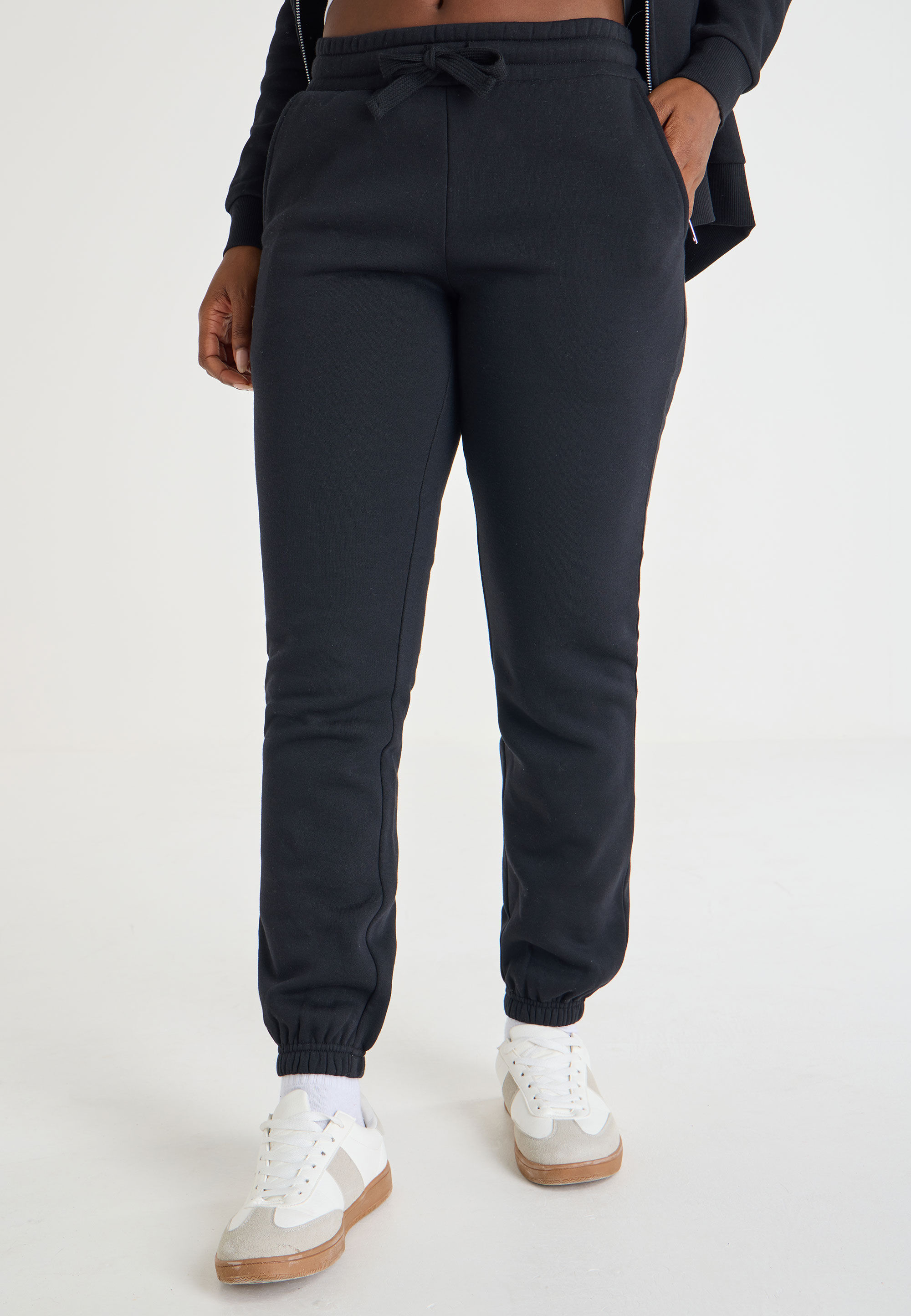 Womens Black Plain Cuffed Joggers