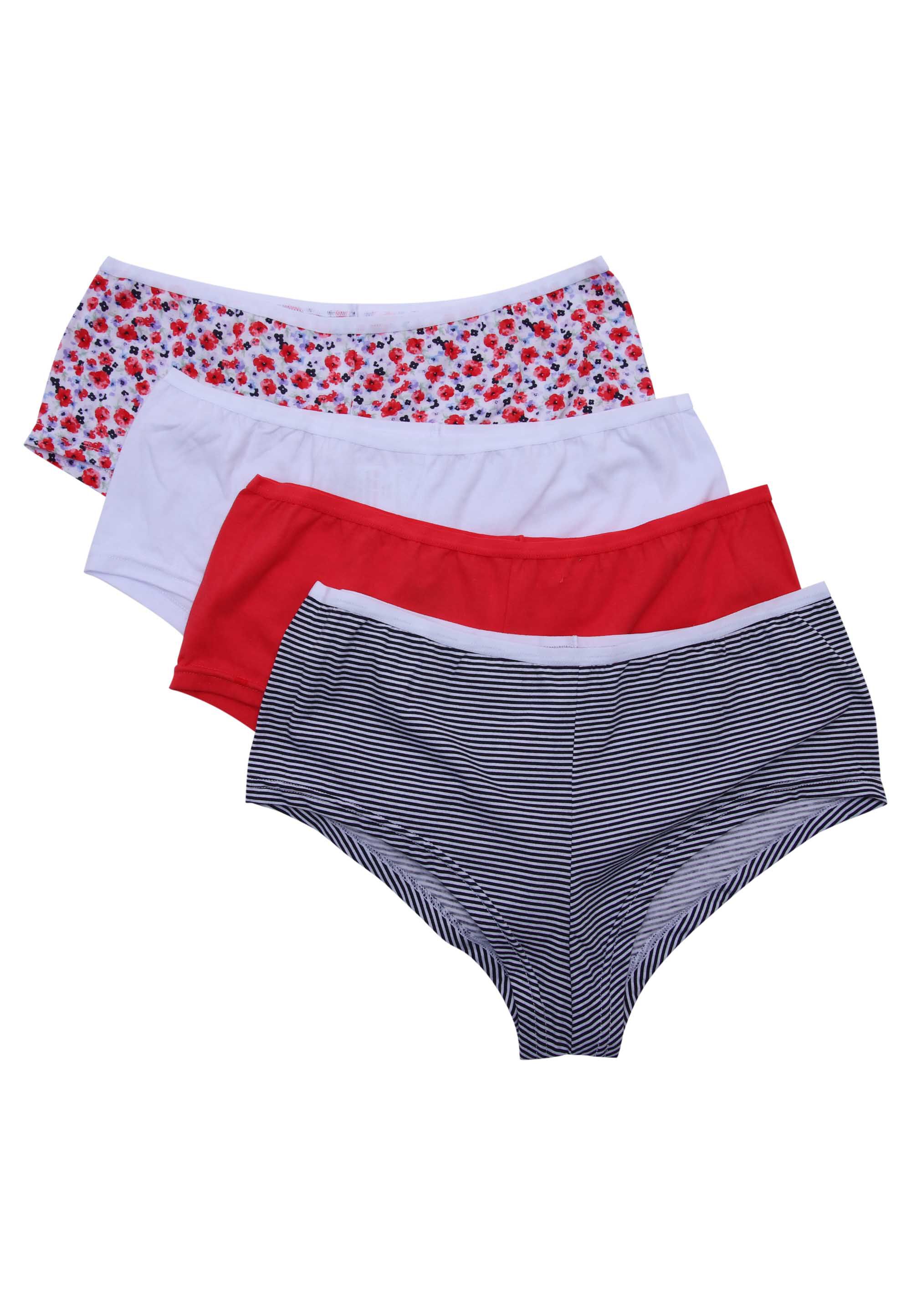 Womens 4pk Navy Stripe & Ditsy Shorts Briefs