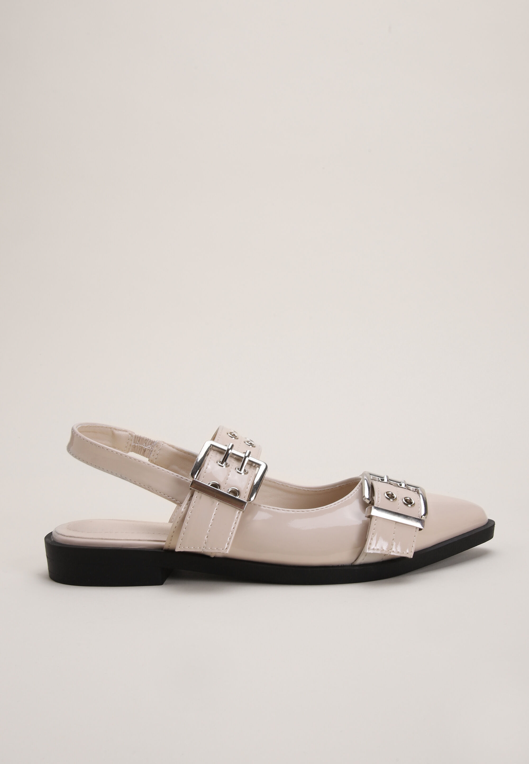 Womens White Biker Strap Slingback Ballet Pump