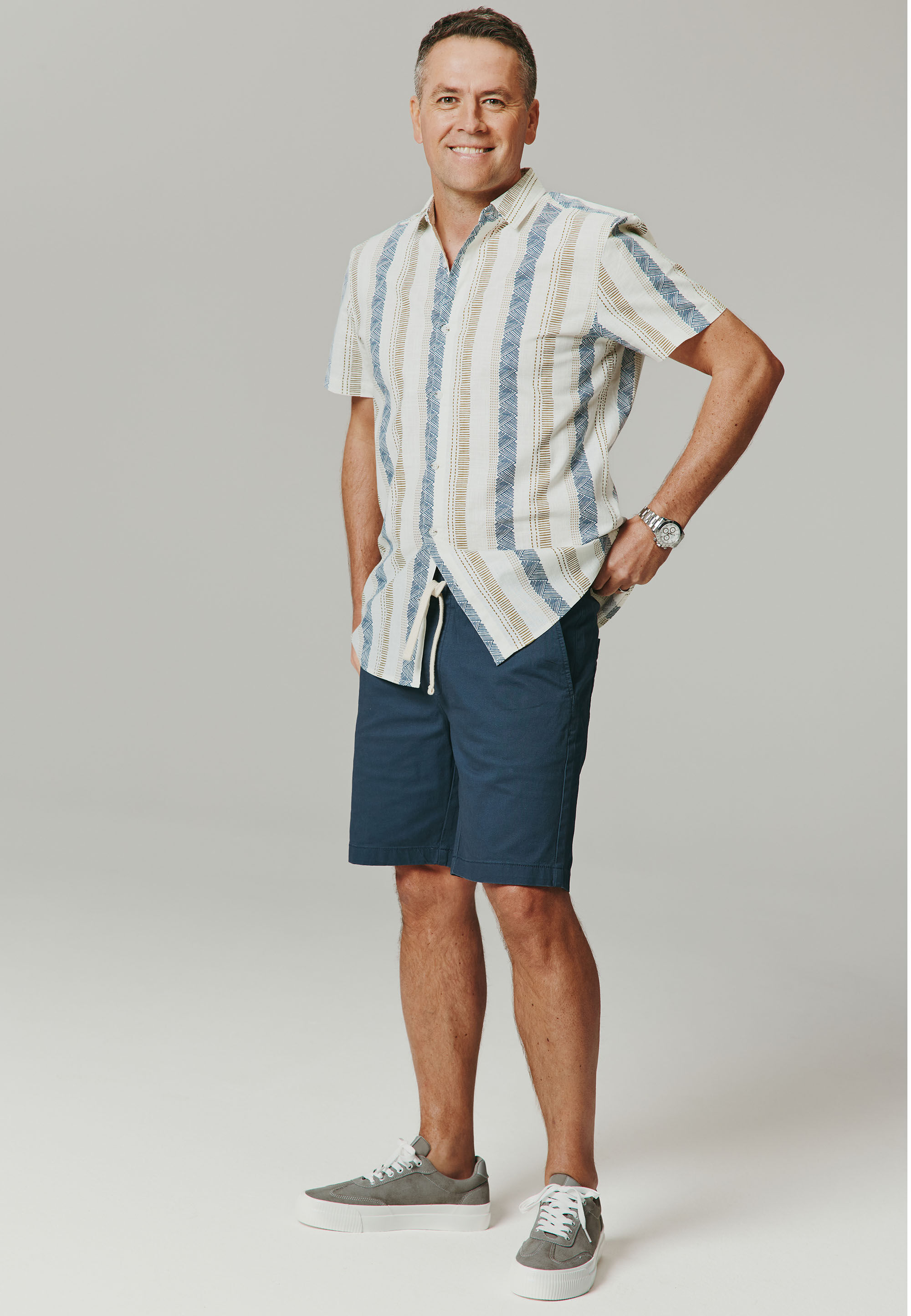 Mens Blue Plain Draw-Cord Shorts