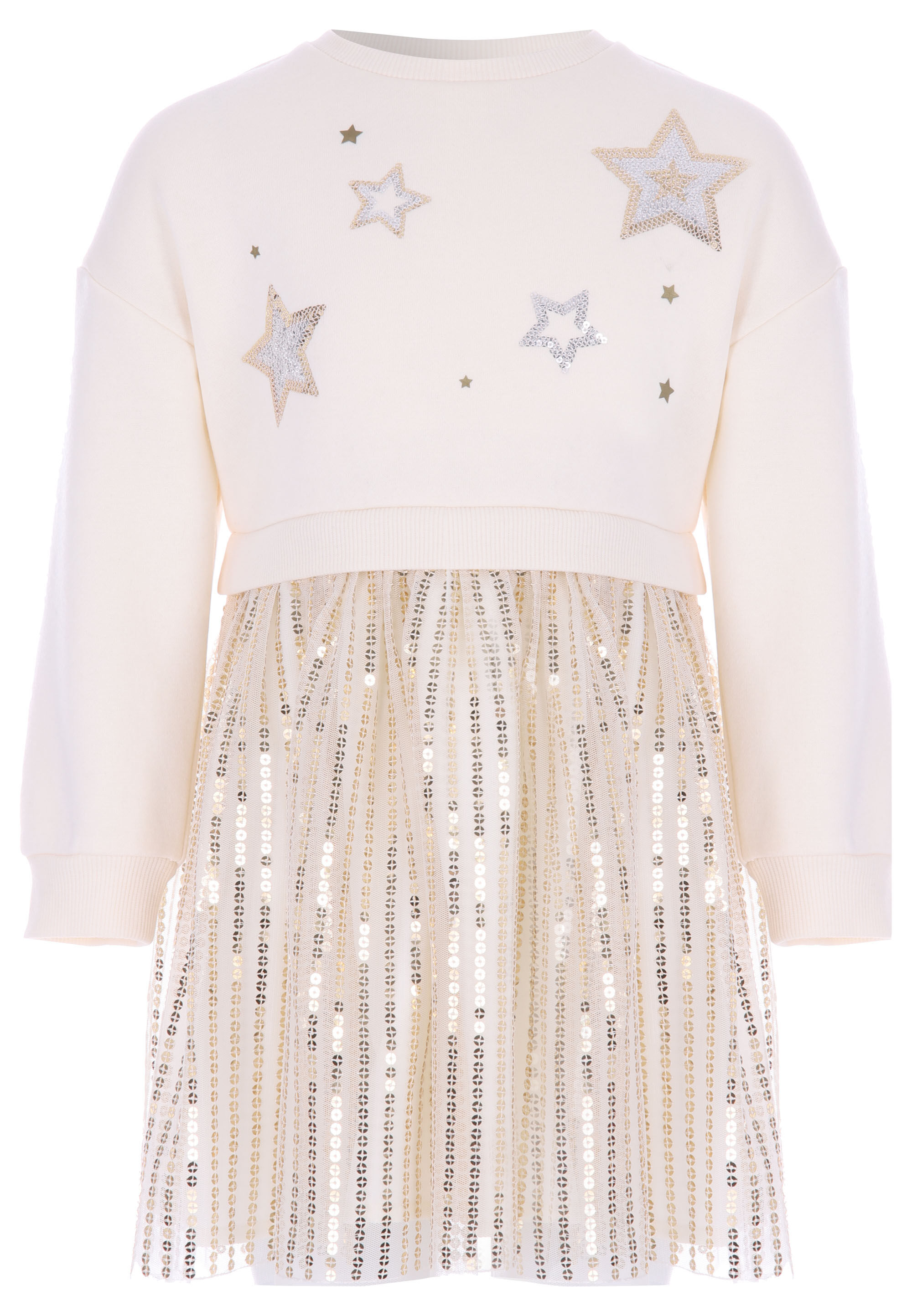Younger Girls Cream Star Sequin Dress
