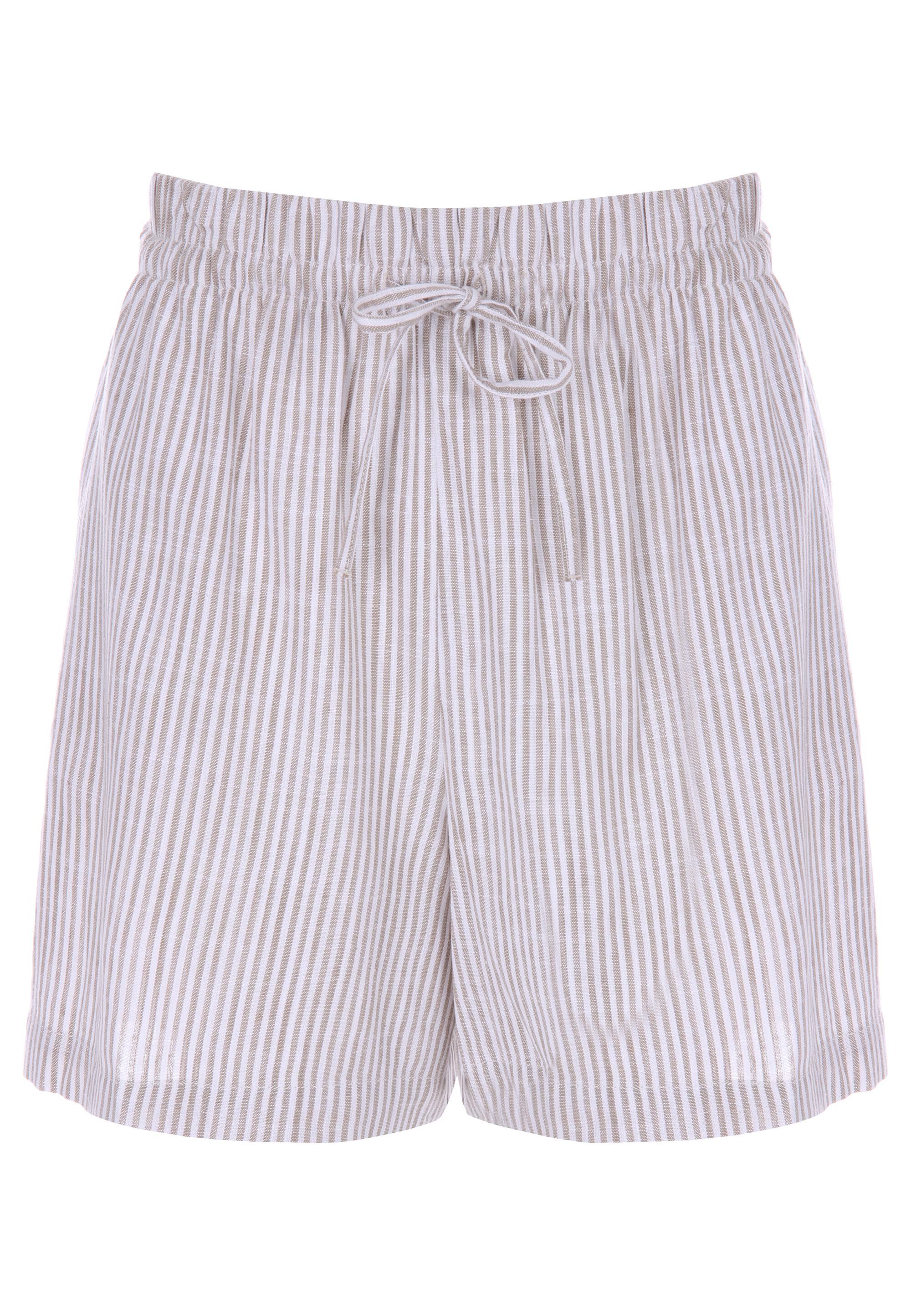 Womens Natural Stripe Linen Pull On Shorts