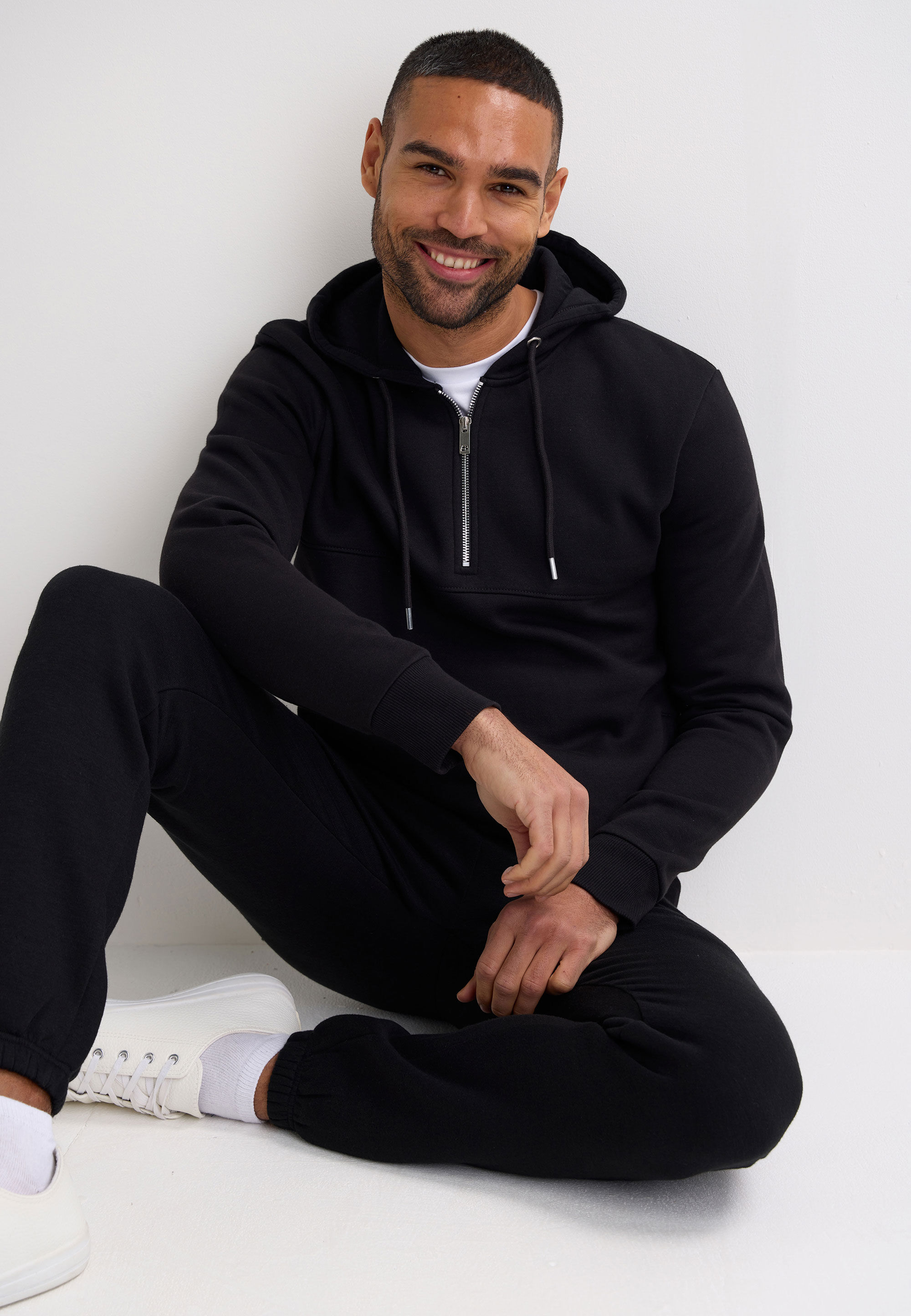 Mens Black Zip Front Hoodie Sweatshirt