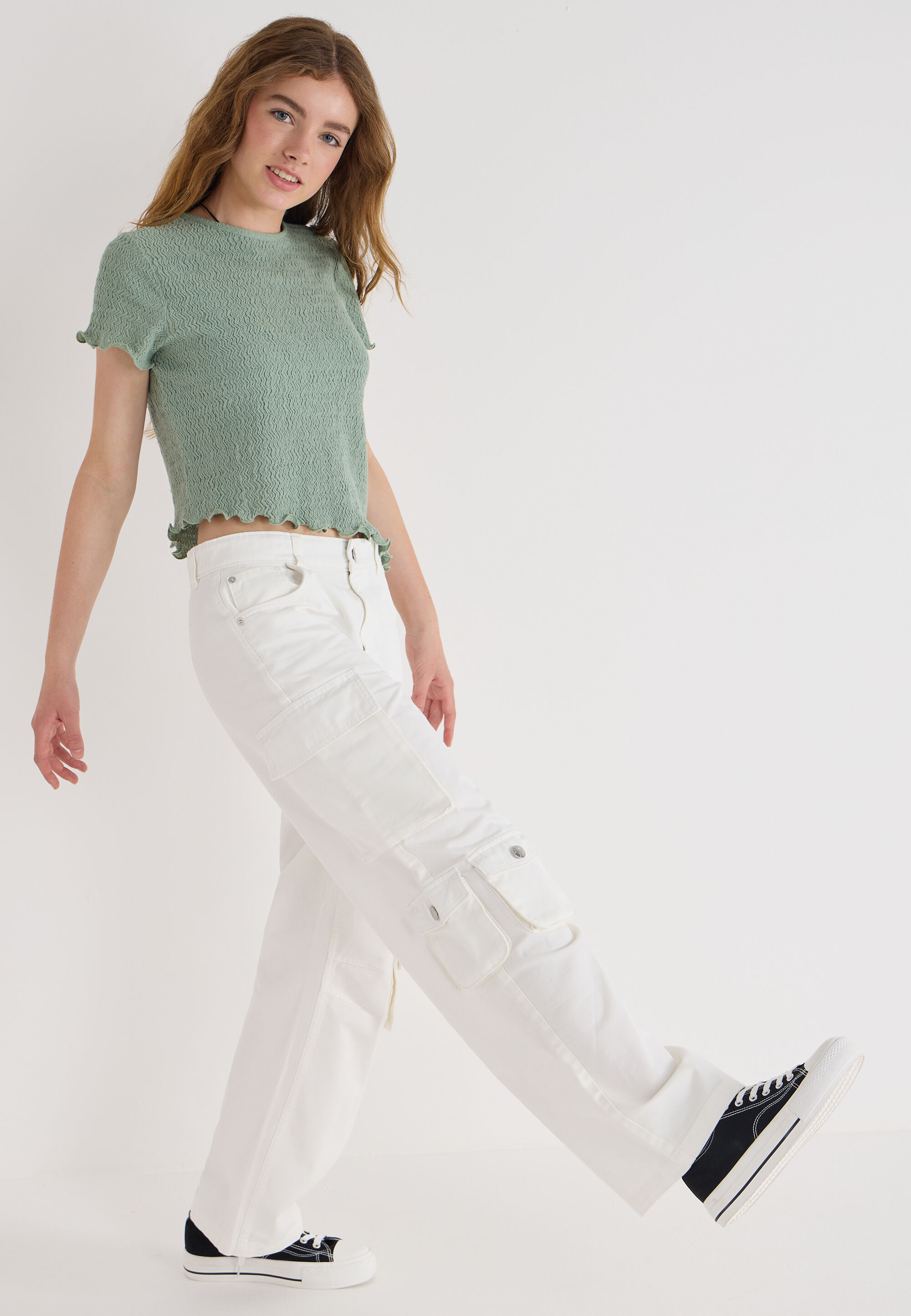 Older Girls Cream Plain Cargo Twill Jeans