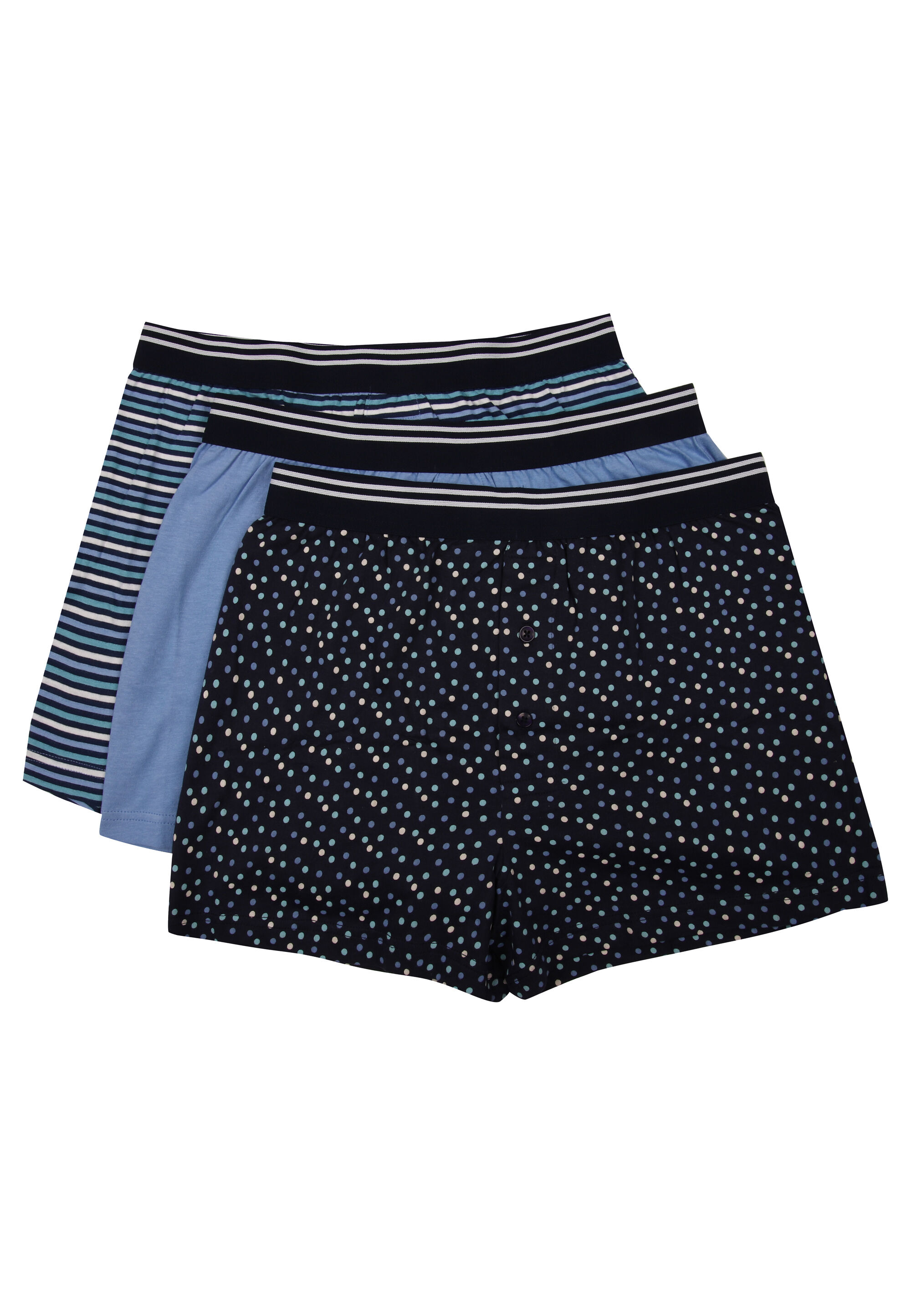 Mens 3pk Blue Spot & Stripe Loosefit Boxers