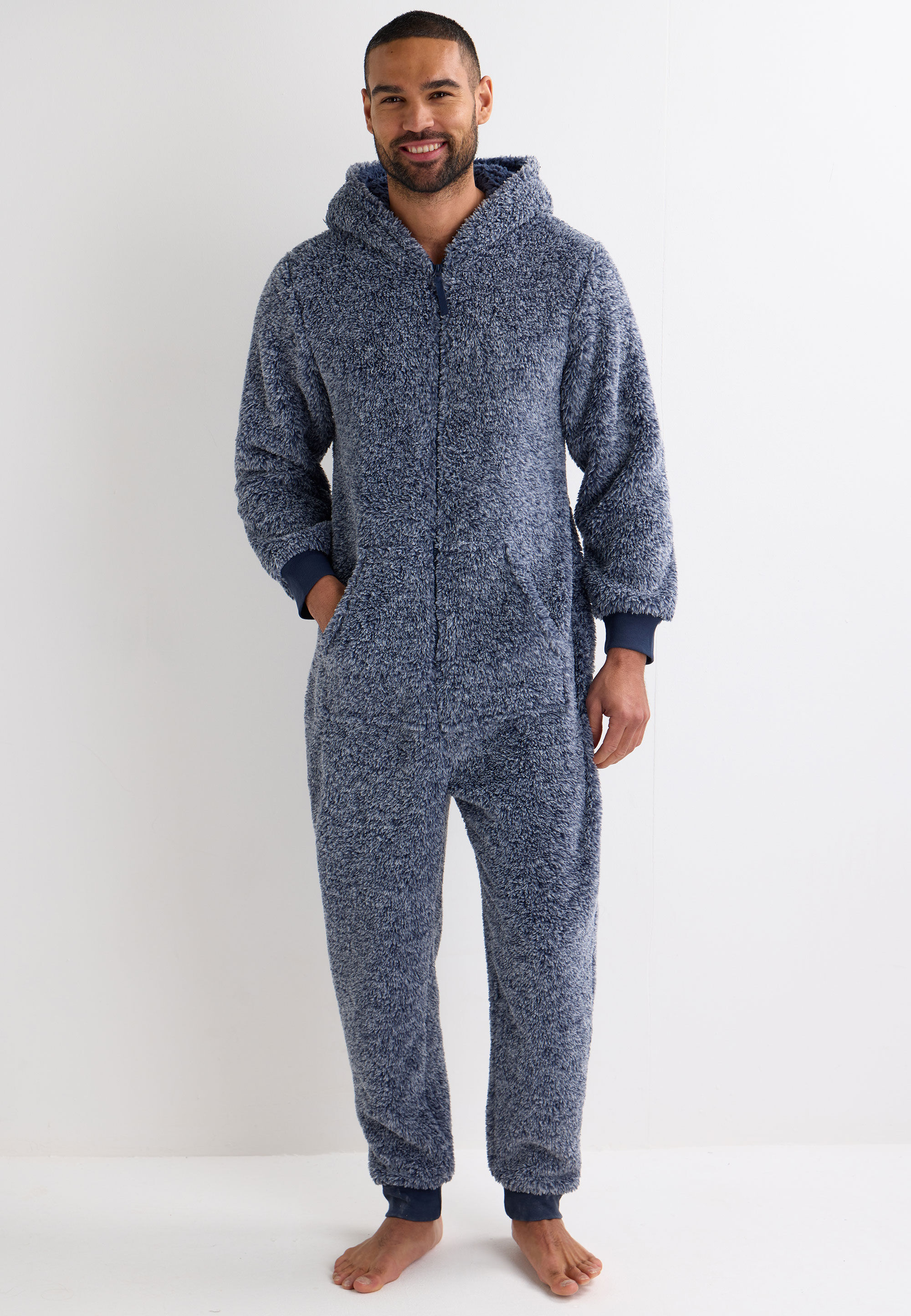 Mens Navy Sherpa Hooded Onesie