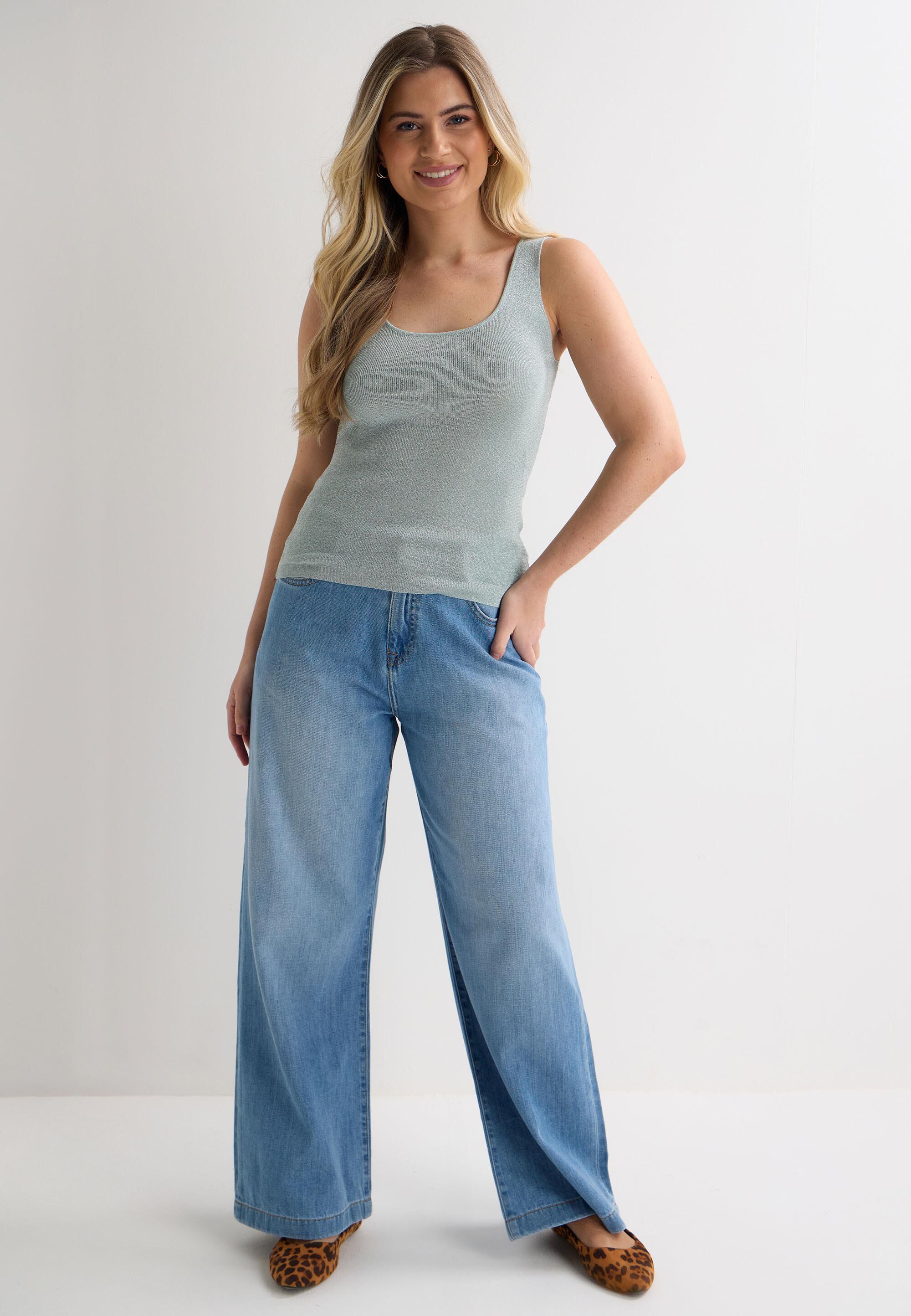 Womens Sage Lurex Jumper Vest Top